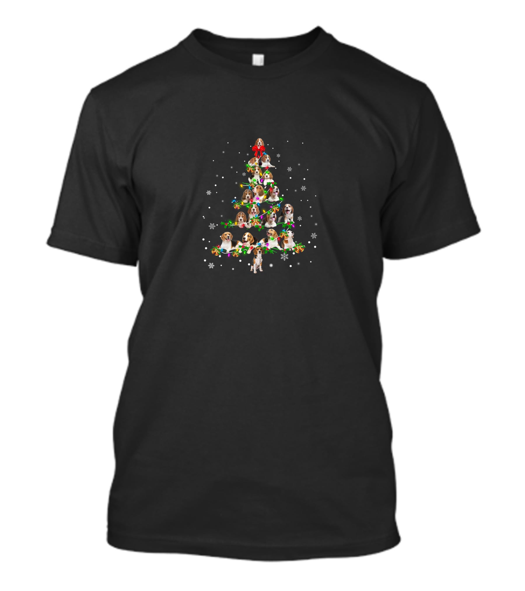 Beagle Christmas Tree Snowflakes Ornaments Bow T-Shirt