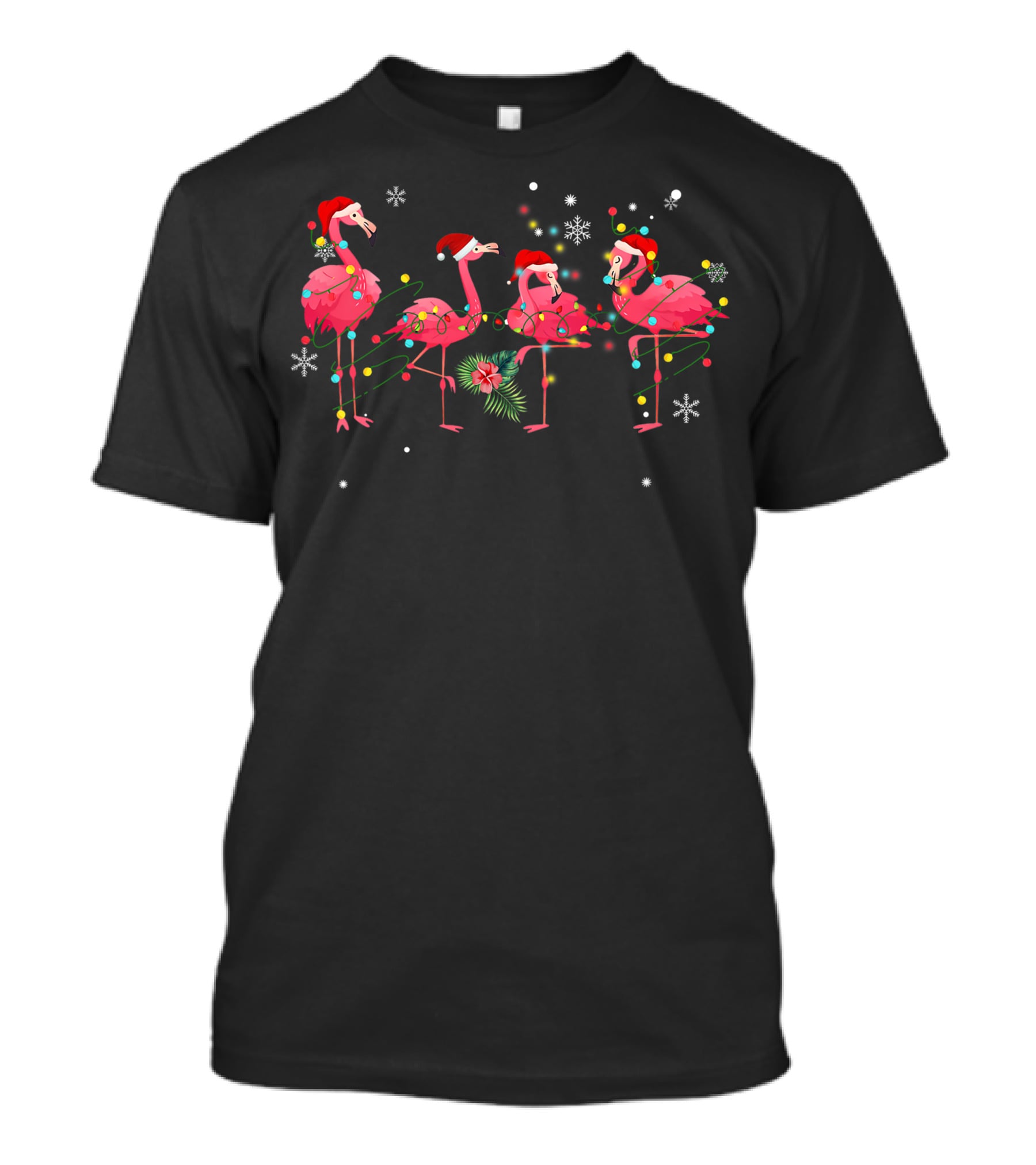 Pink Flamingo Christmas Lights And Snowflakes Fiesta T-Shirt