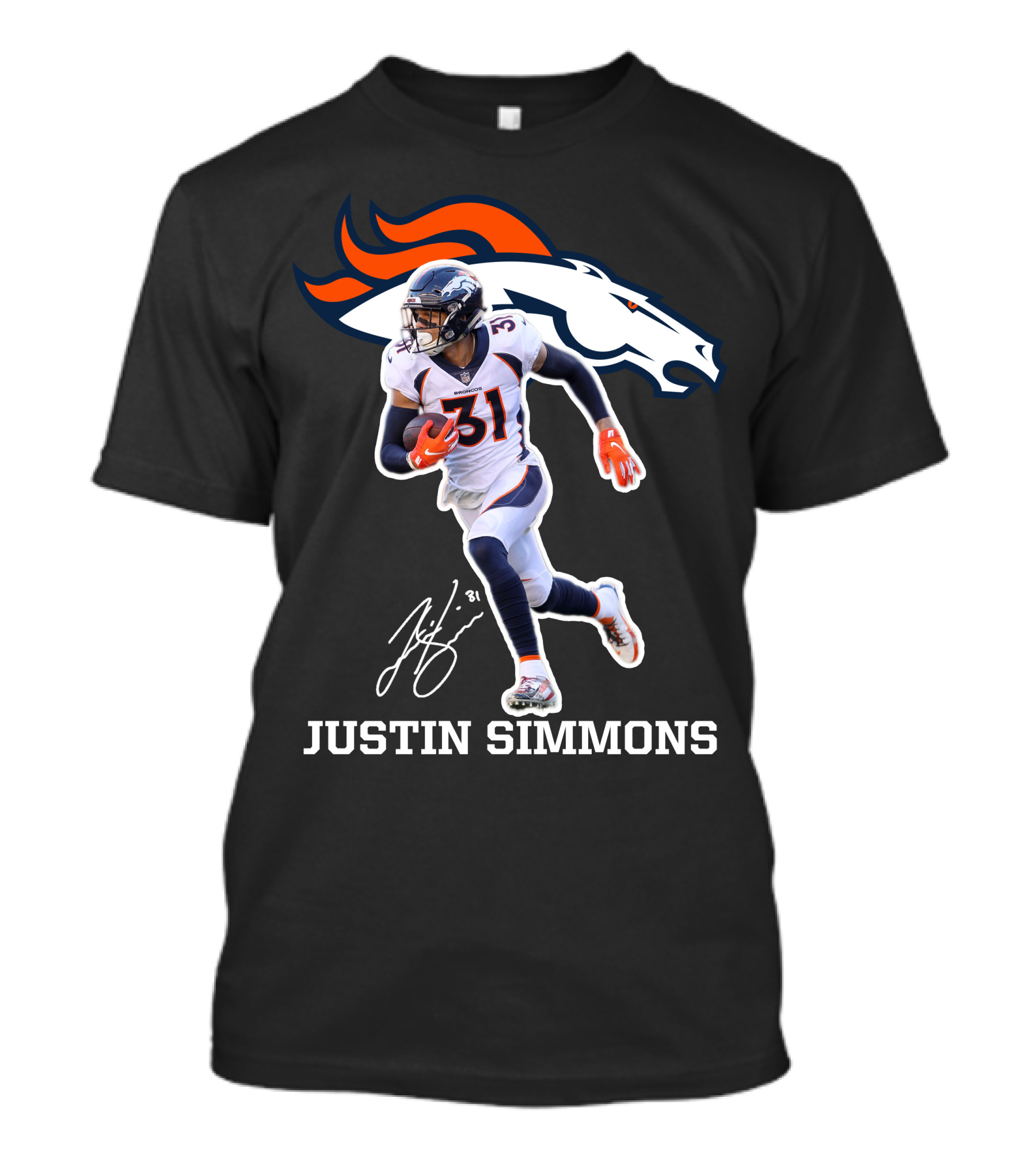 Justin Simmons Denver Broncos Football Player 31 Signature T-Shirt
