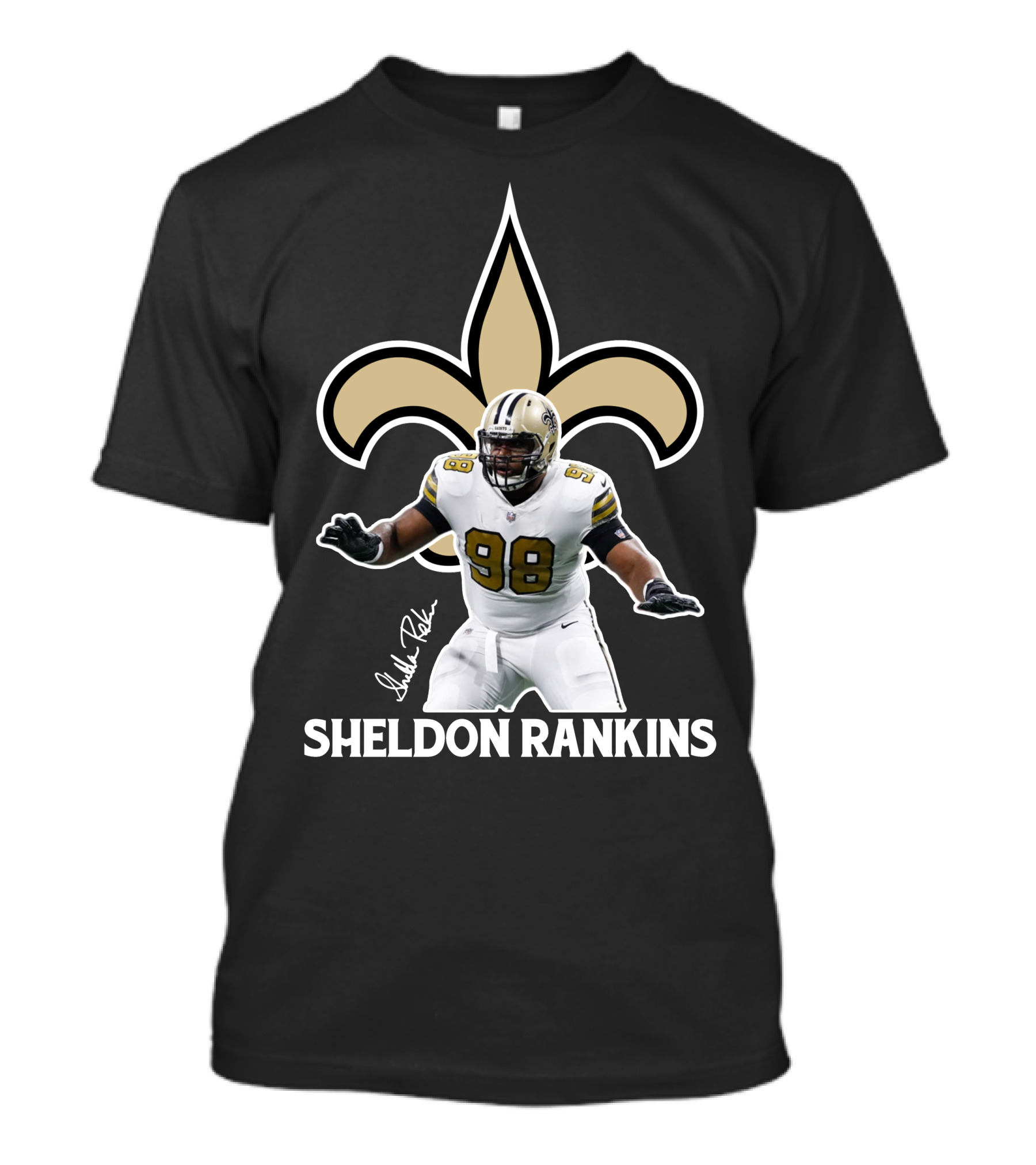Sheldon Rankins New Orleans Saints Fleur-de-Lis Number 98 T-Shirt