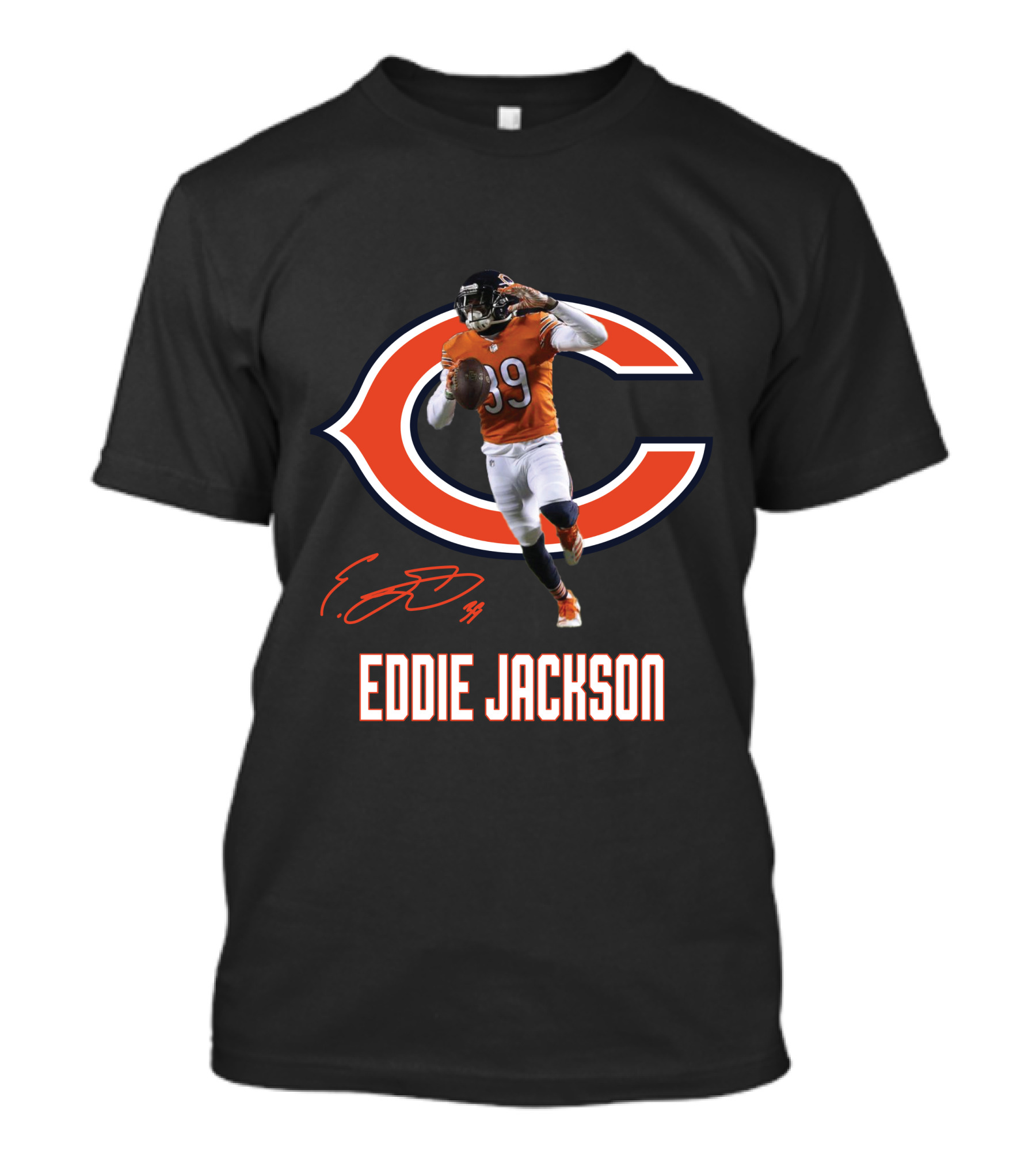 Chicago Bears Eddie Jackson 39 Signed Running Pose T-Shirt