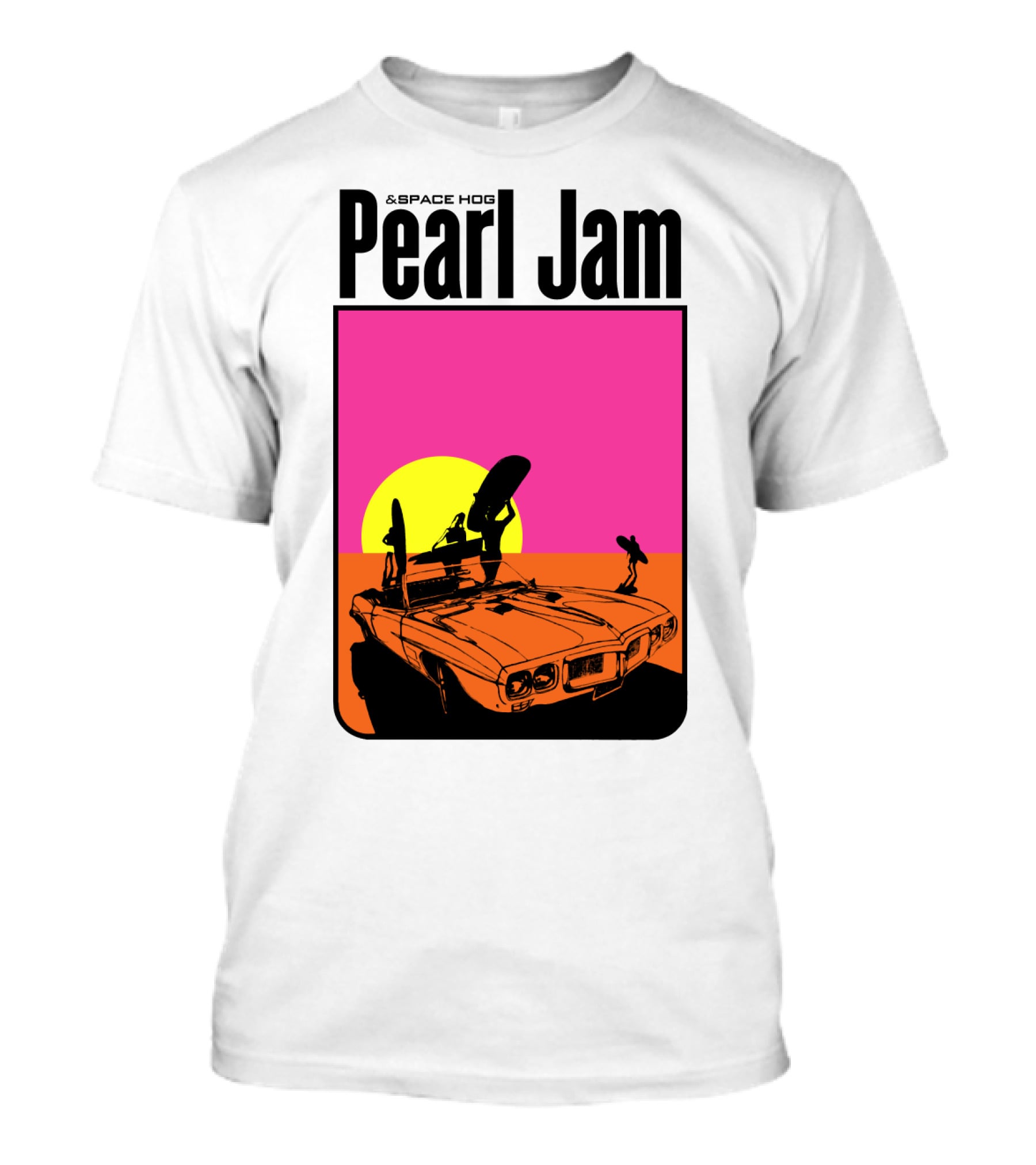Pearl Jam & Space Hog Surfing Graphic Car Sunset T-Shirt