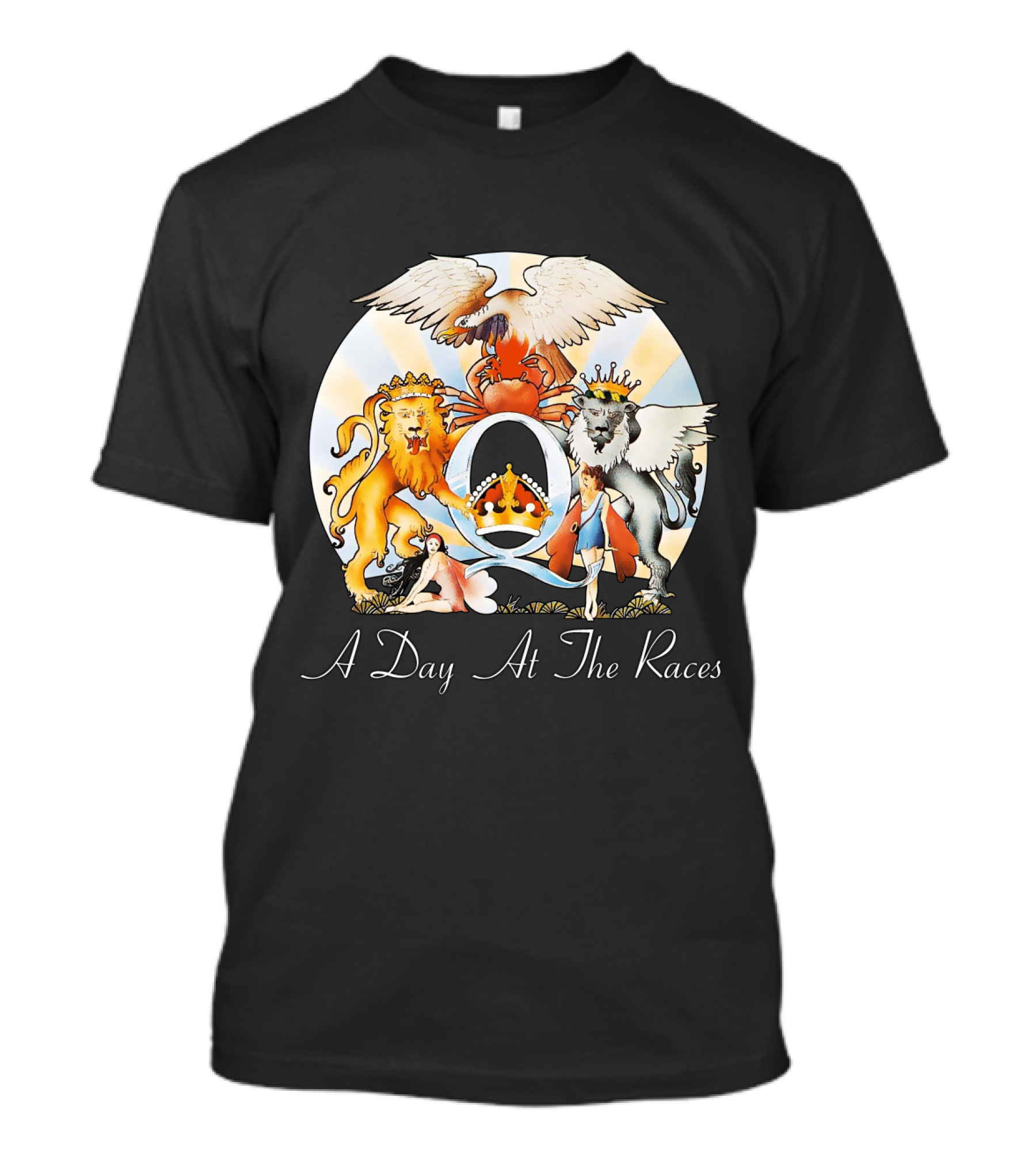 Queen A Day At The Races Album Cover Artwork With Lion And Griffin T-Shirt