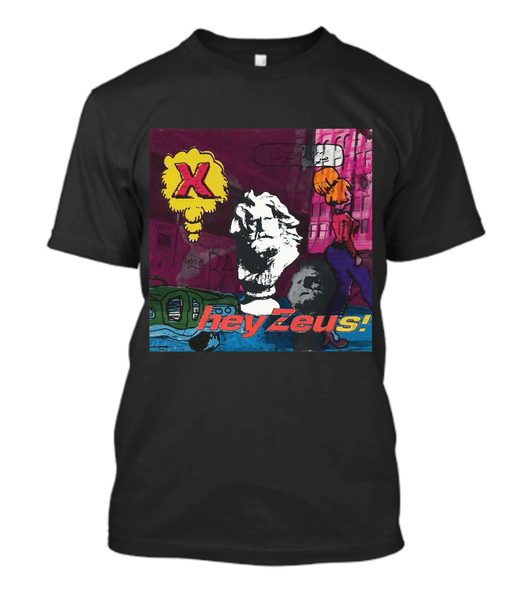 X Hey Zeus Bust And Urban Pop Art Scene T-Shirt