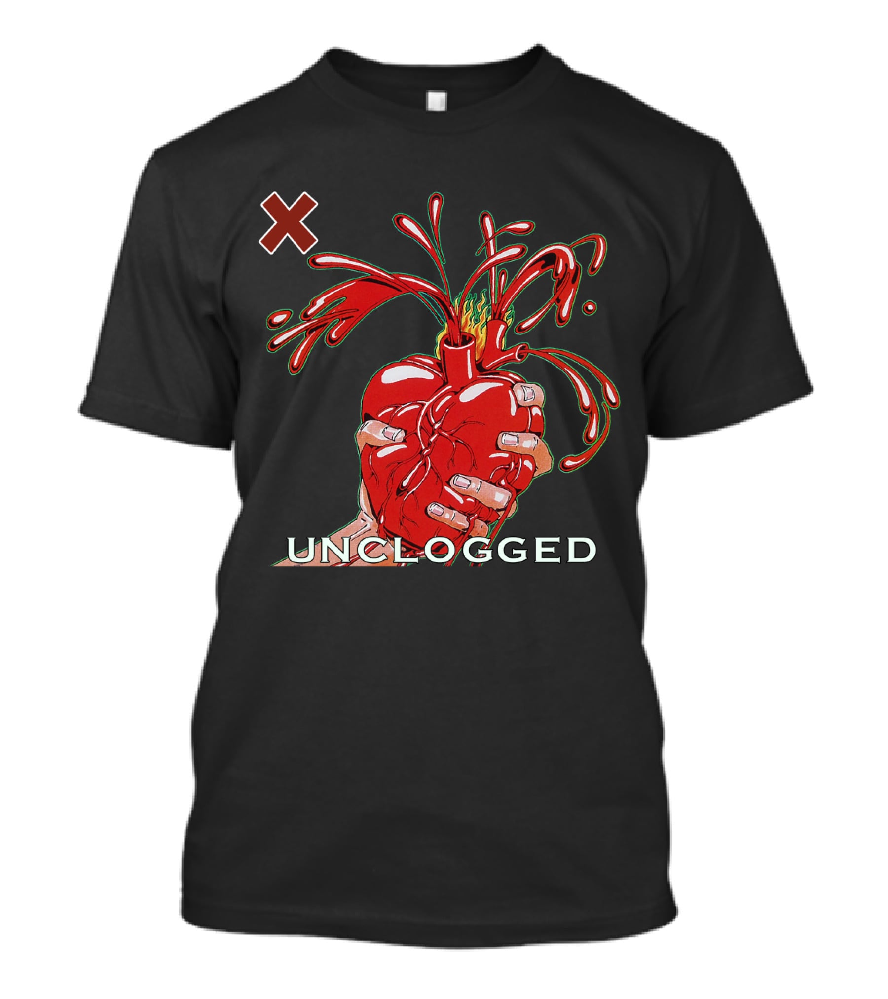 X 07 Unclogged Heart In Hand With Splashing Visuals T-Shirt