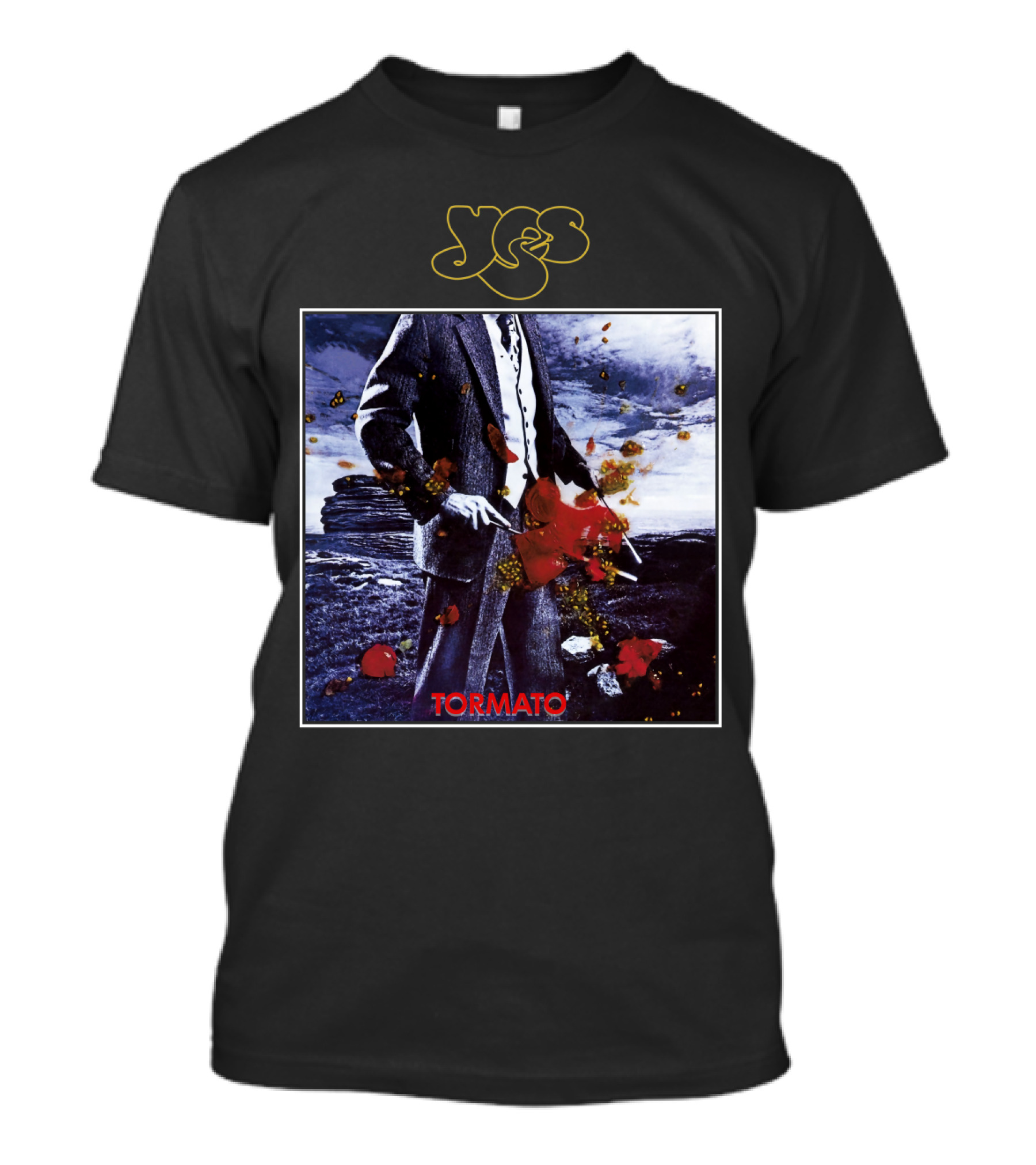 Yes Tormato Album Cover Art With Suit And Tornado T-Shirt
