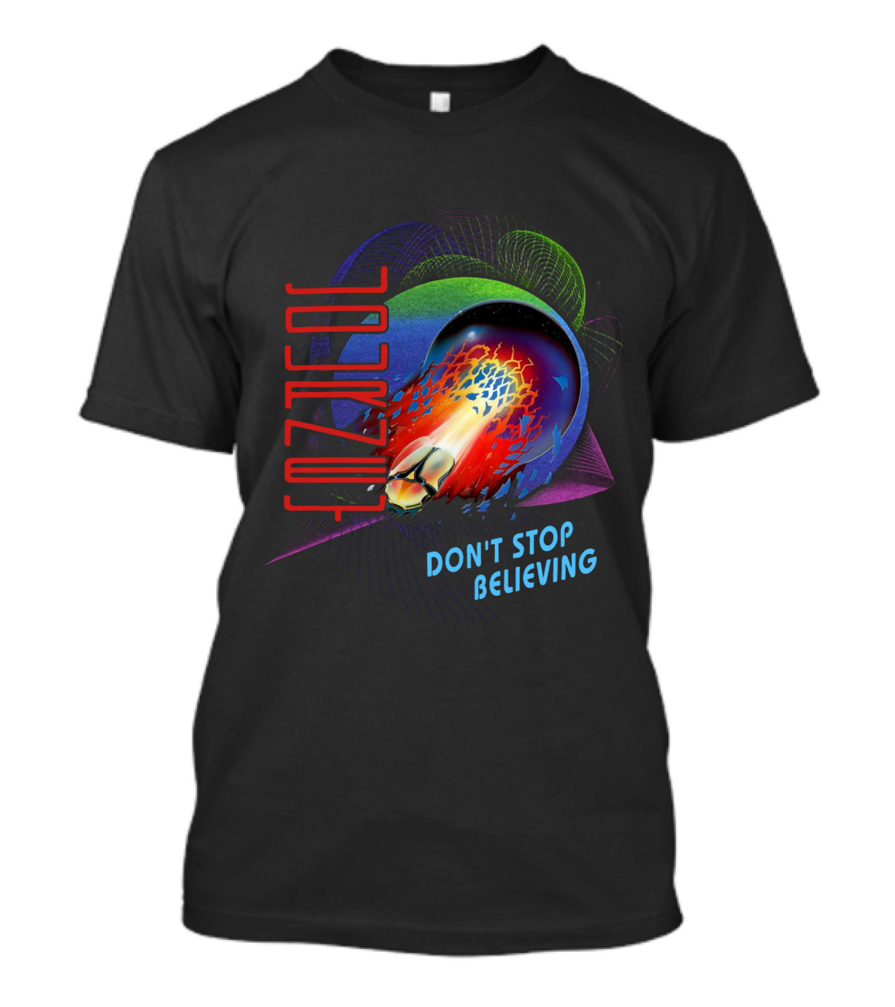 Journey Don't Stop Believing Text With Fiery Planet And Geometric T-Shirt