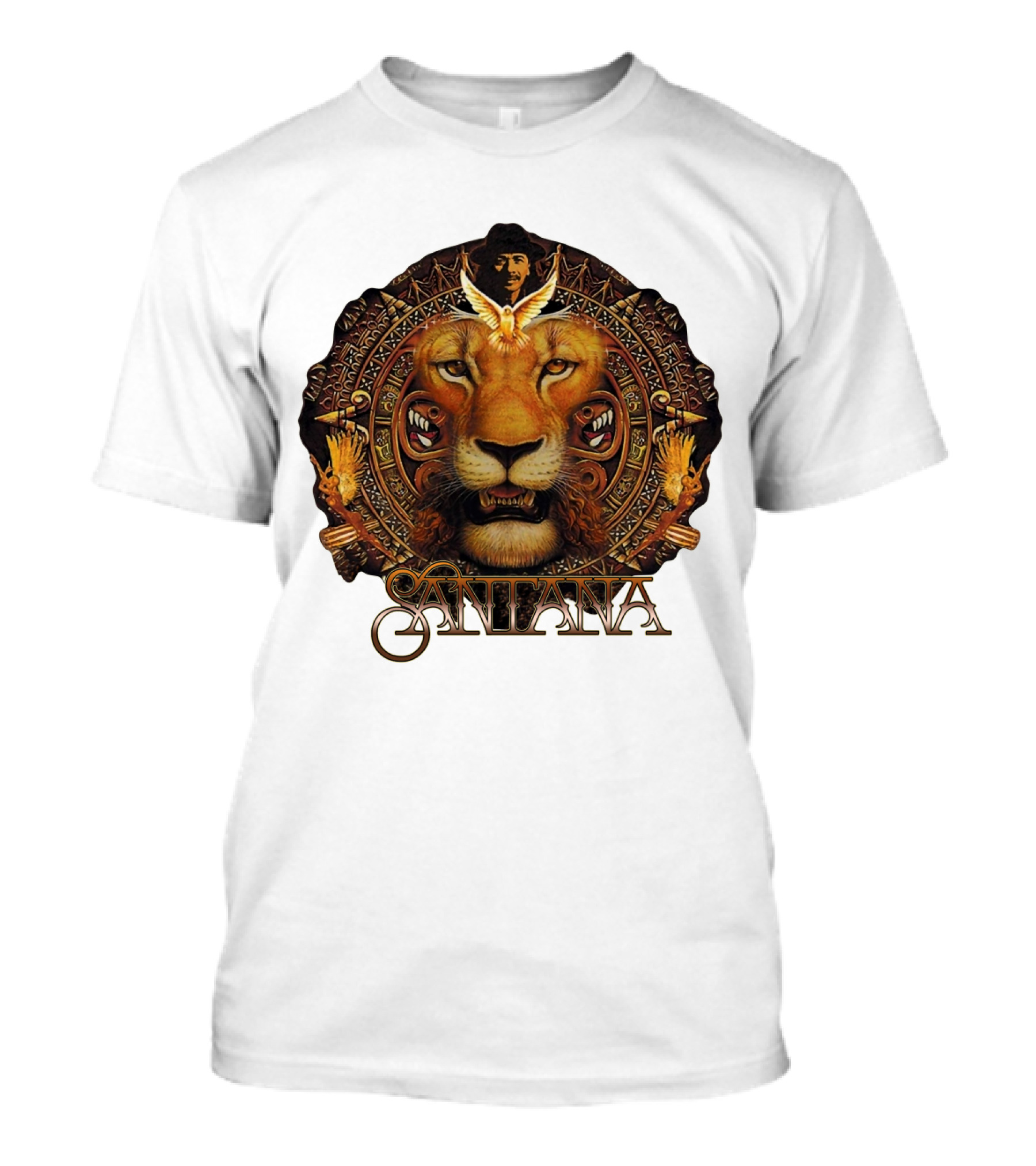 Santana Lion Artwork With Intricate Circular Motif T-Shirt