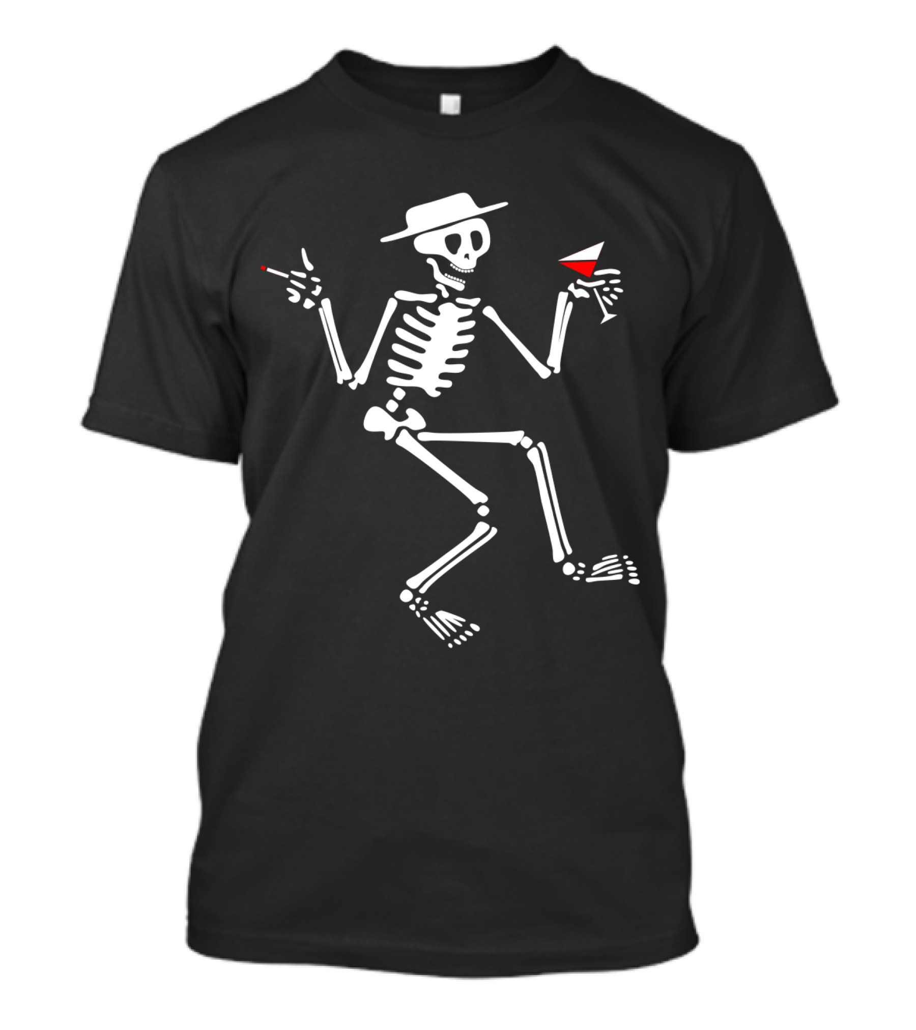 Sd 28 Dancing Skeleton With Hat Smoking Cigarette And Holding Cocktail T-Shirt