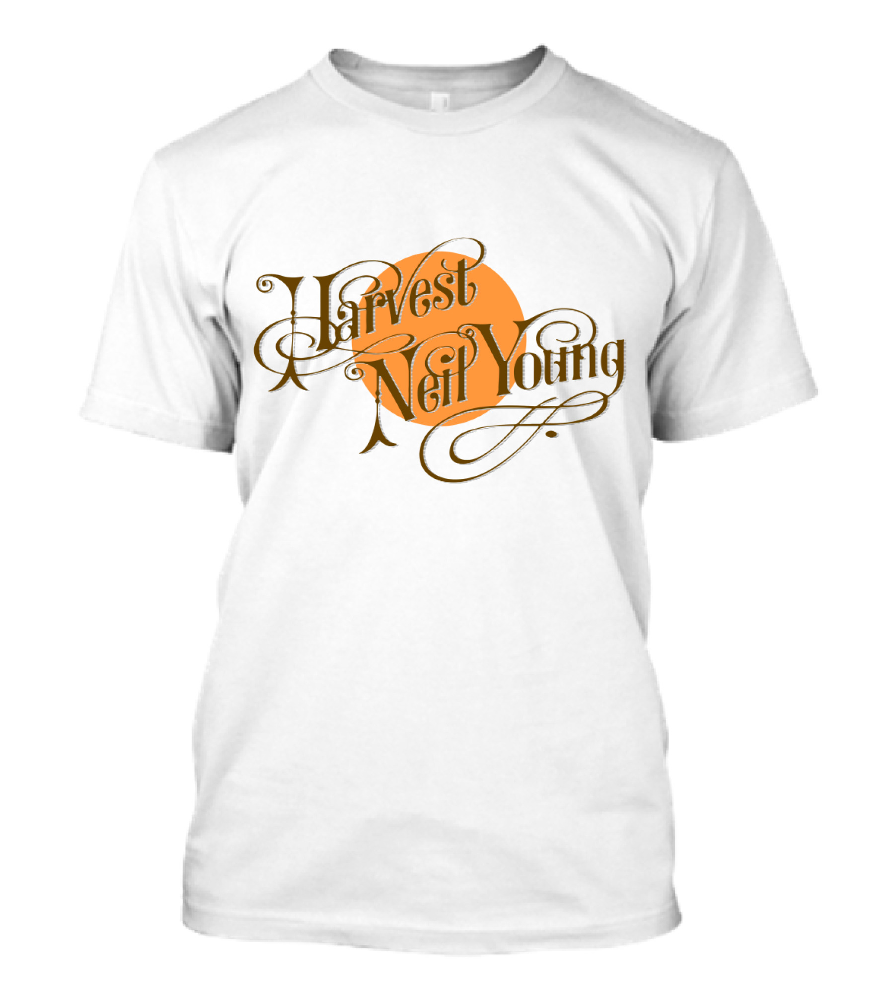 Neil Young Harvest Vintage Script Text With Orange Circle T-Shirt
