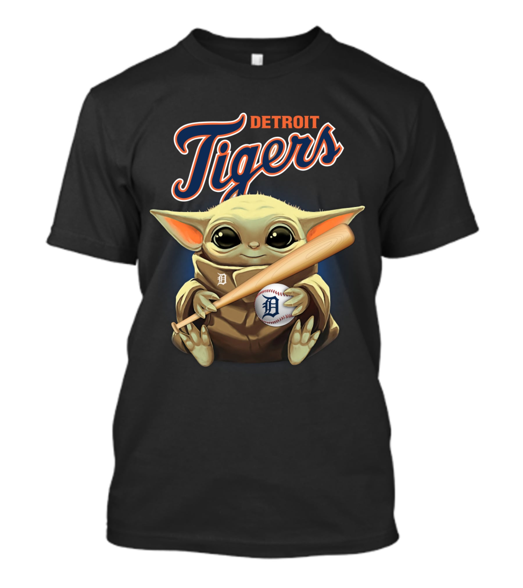 Detroit Tigers Baby Yoda Baseball Bat And Ball T-Shirt