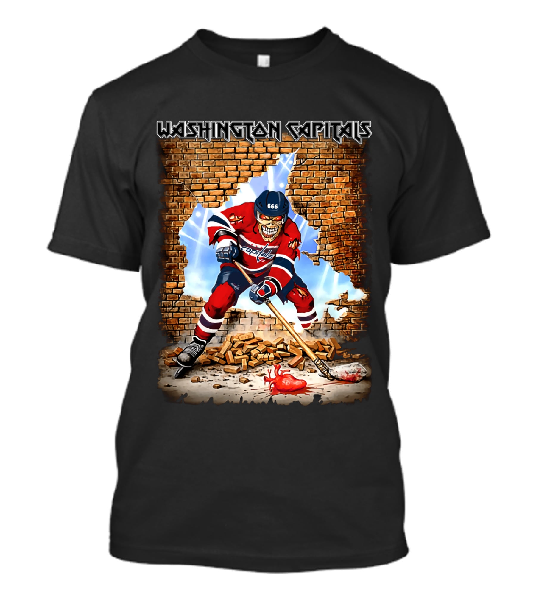 Washington Capitals Hockey Player Skull Brick Wall Artwork T-Shirt