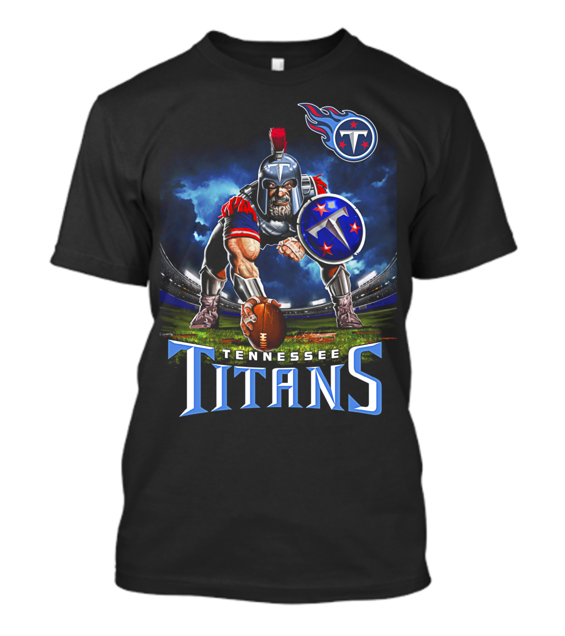 Tennessee Titans Spartan Warrior Football Action Pose Stadium Background T-Shirt
