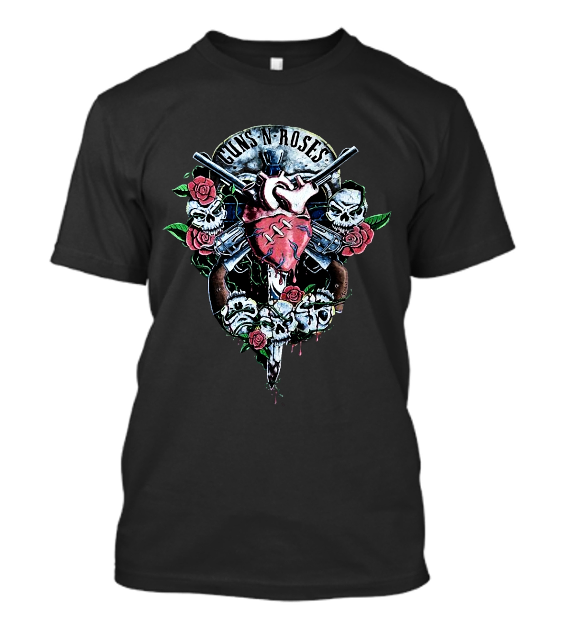 Guns N' Roses Skull Heart Roses Pistols T-Shirt