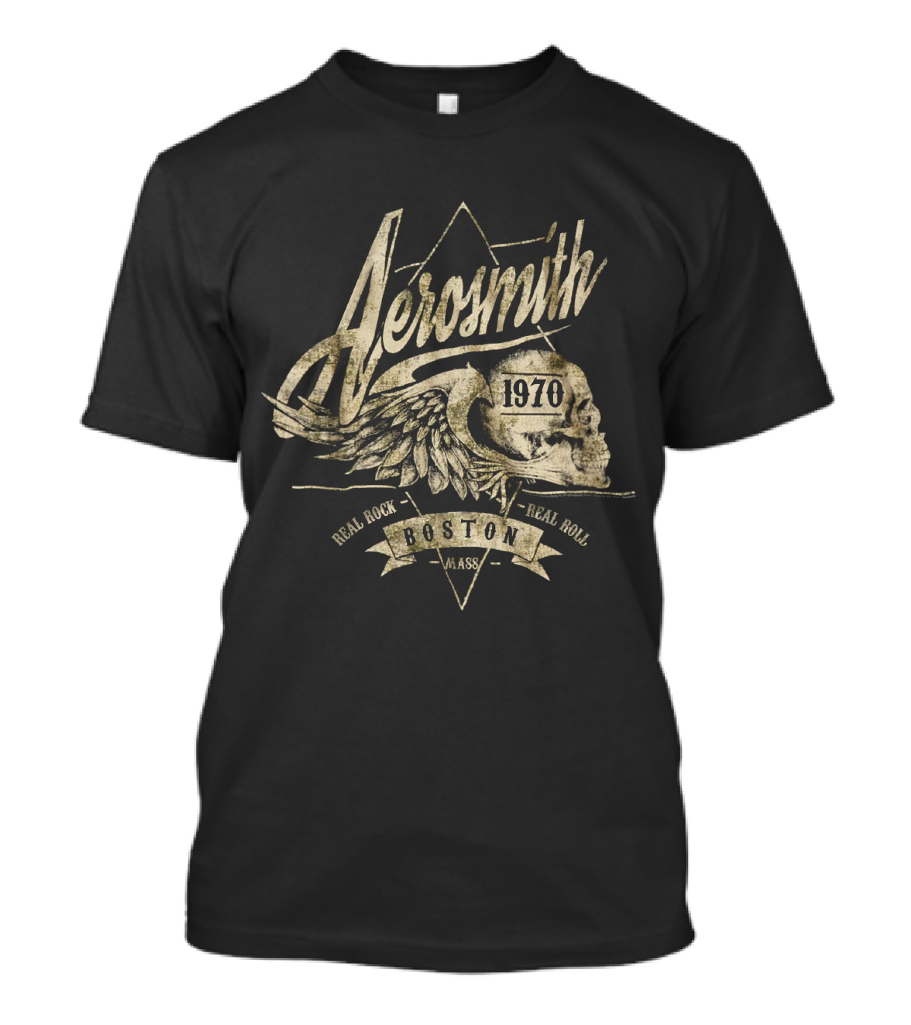 Aerosmith 1970 Winged Skull Real Rock Real Roll Boston Mass T-Shirt