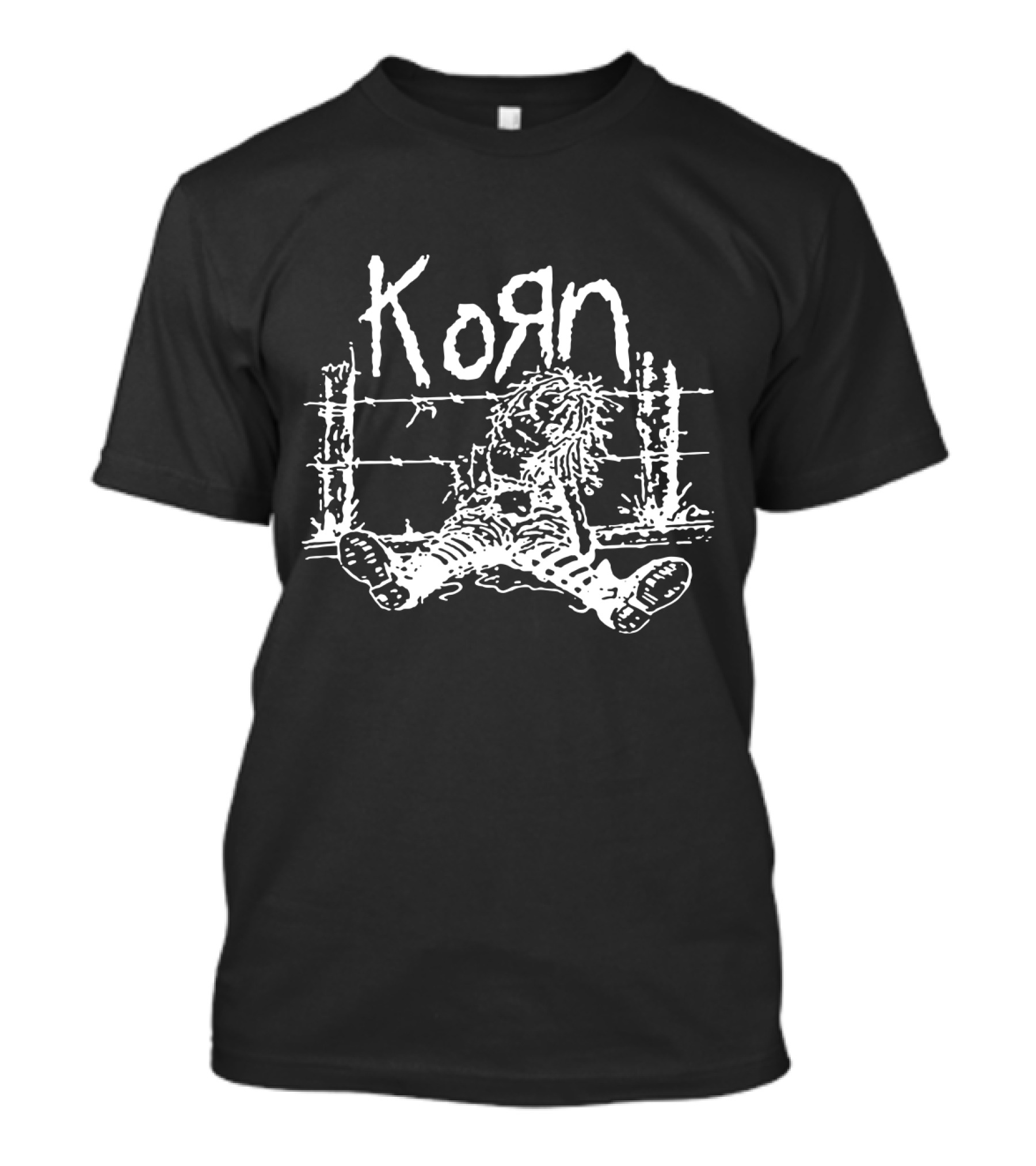 Korn Grunge Style Sitting Figure With Barbed Wire Background T-Shirt