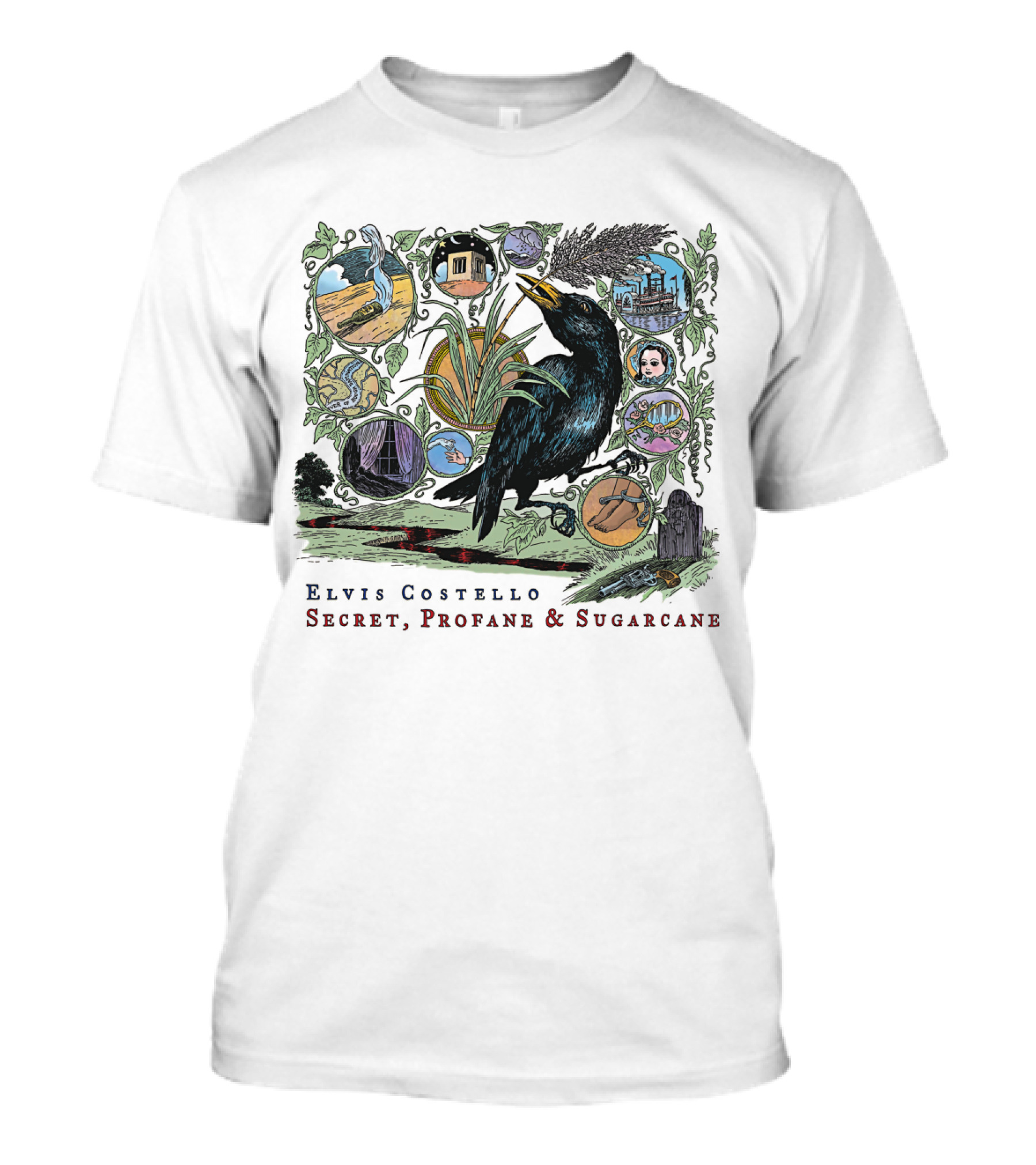 Elvis Costello Secret Profane And Sugarcane Blackbird And Icons T-Shirt