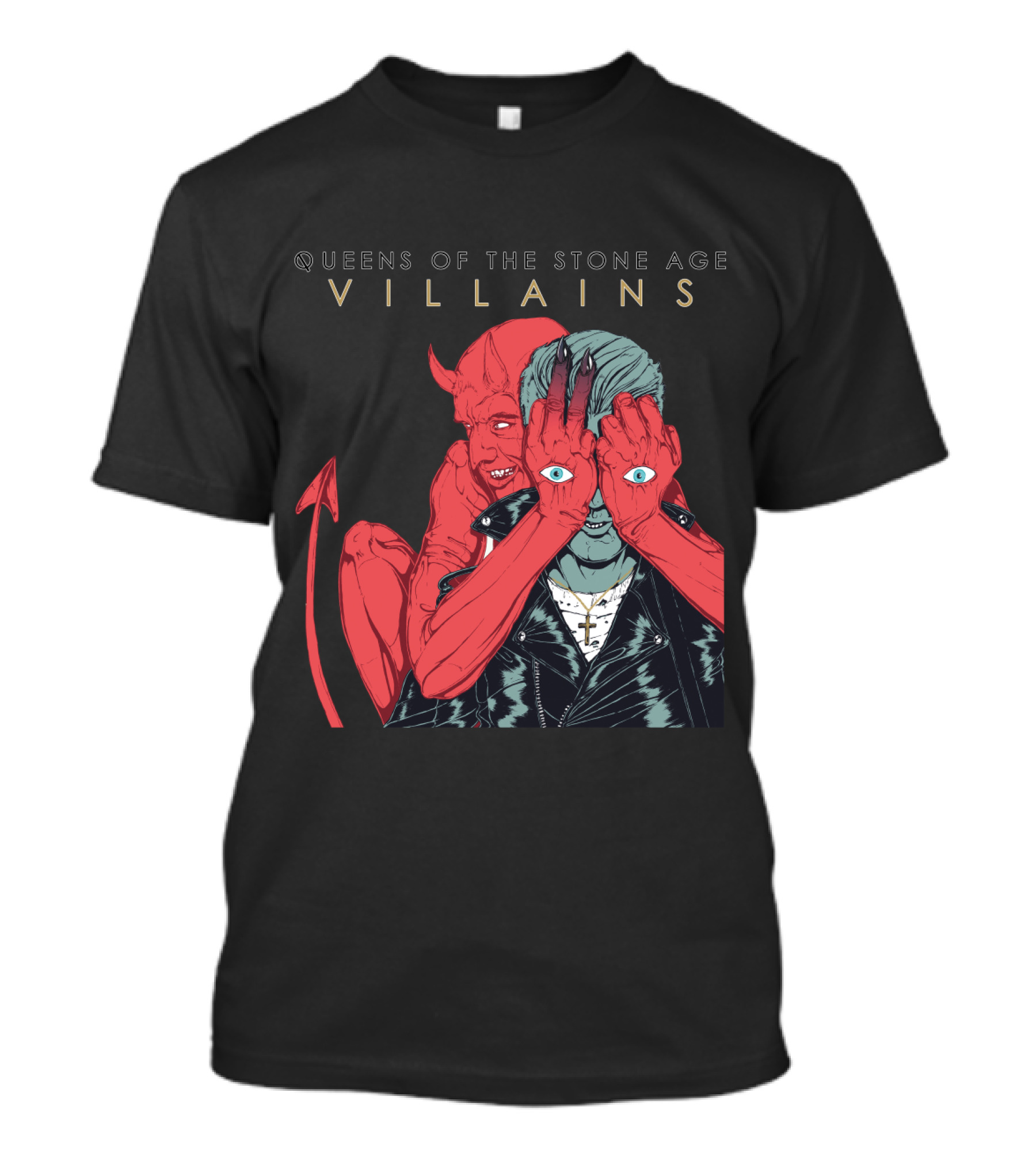 Queens Of The Stone Age Villains Devil And Leather Jacket T-Shirt