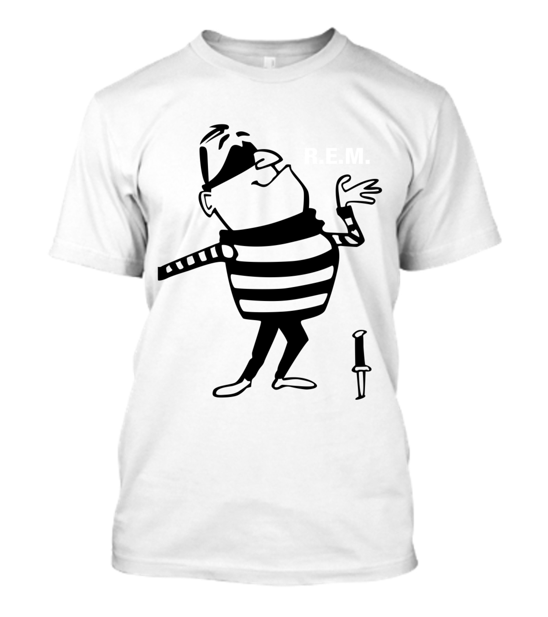 Burglar Cartoon Outline With Striped Shirt And Knife T-Shirt
