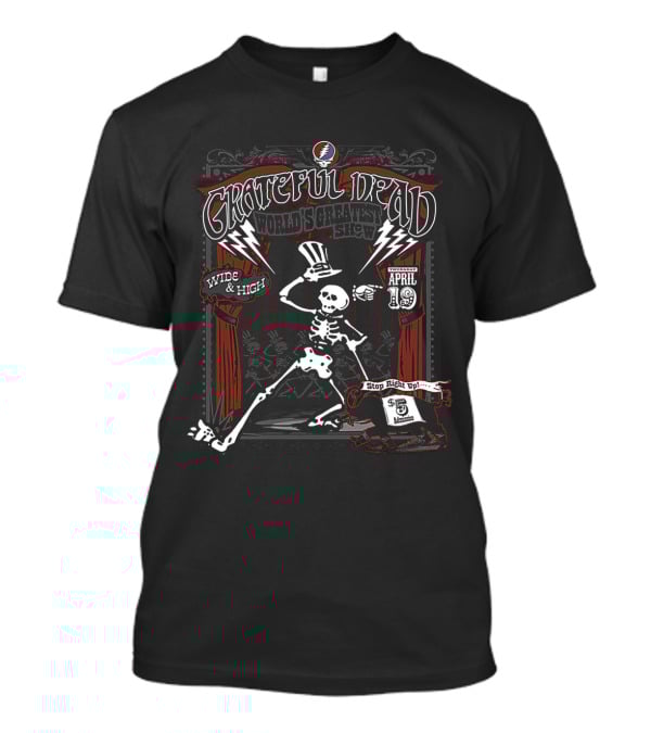 Grateful Dead World's Greatest Show April 19 Wide & High Skeleton With Top Hat T-Shirt