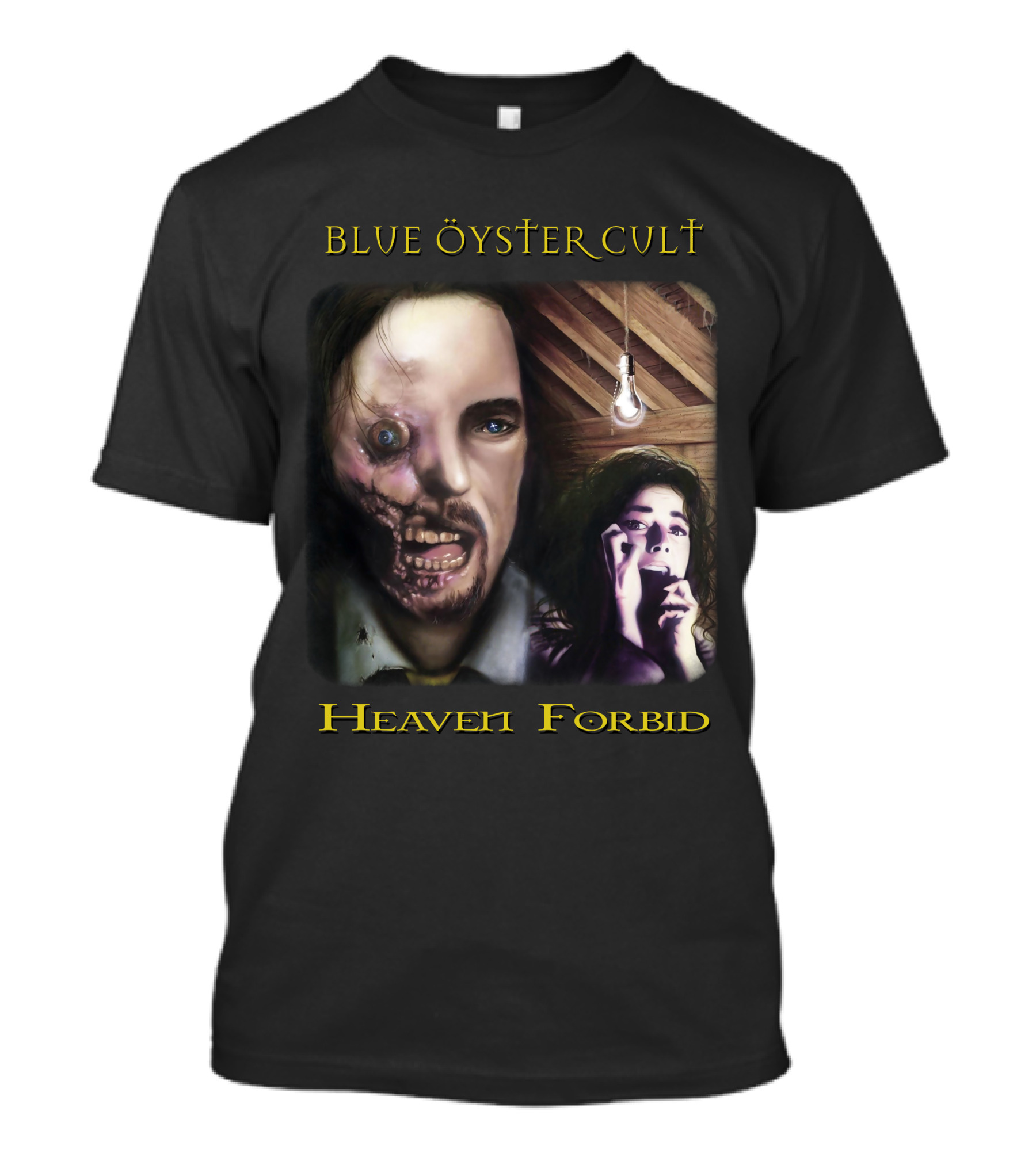 Blue Öyster Cult Heaven Forbid Creepy Portrait With Light Bulb And Distressed Expressions T-Shirt