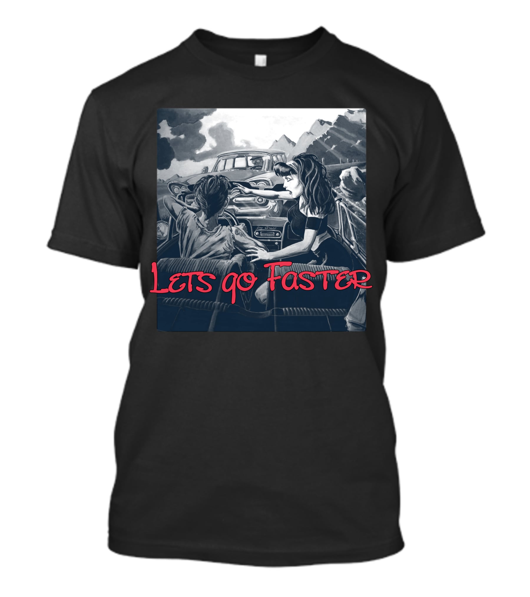 Lets Go Faster Vintage Car Scene T-Shirt