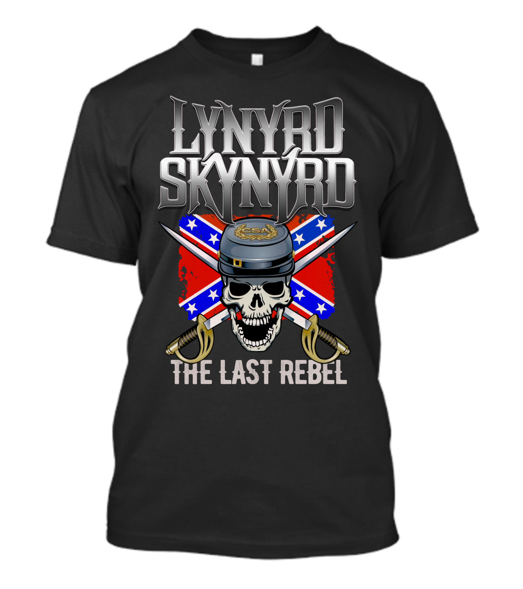 Lynyrd Skynyrd The Last Rebel Confederate Flag Skull Crossed Swords T-Shirt