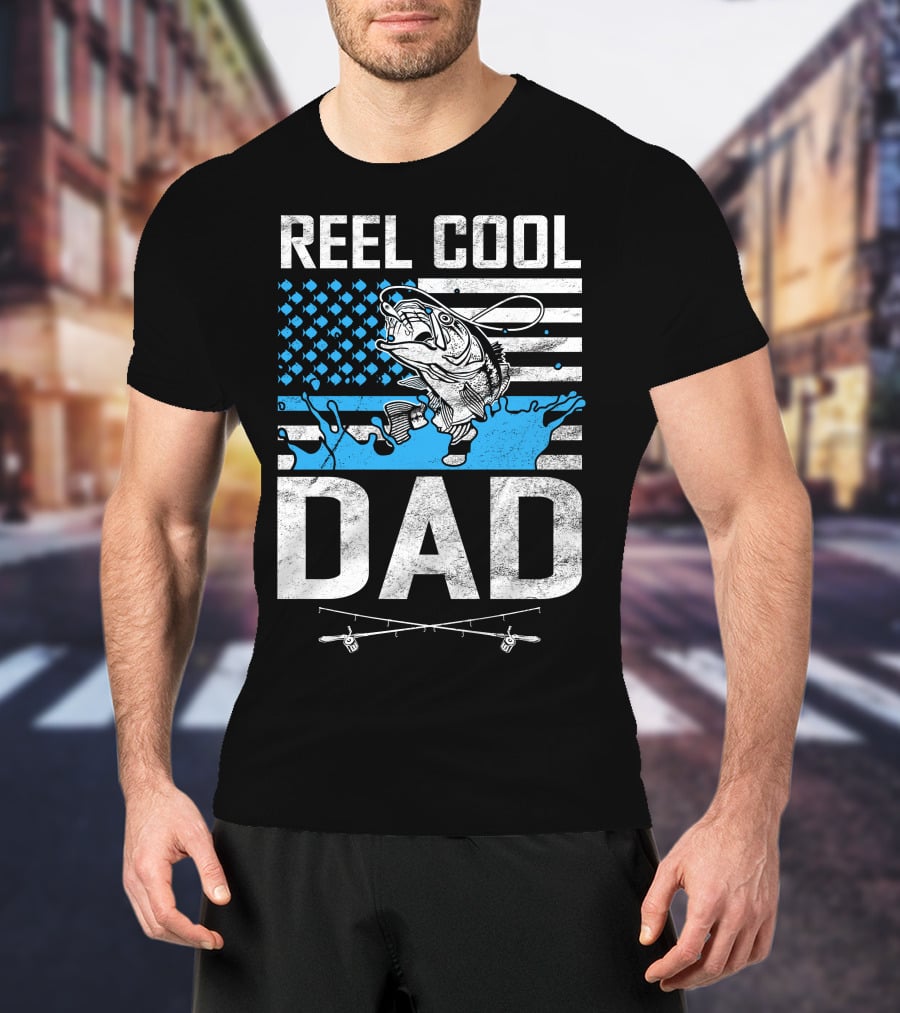 Reel Cool Dad American Flag Fish T-Shirt