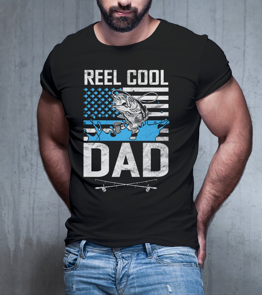 Reel Cool Dad American Flag Fish T-Shirt