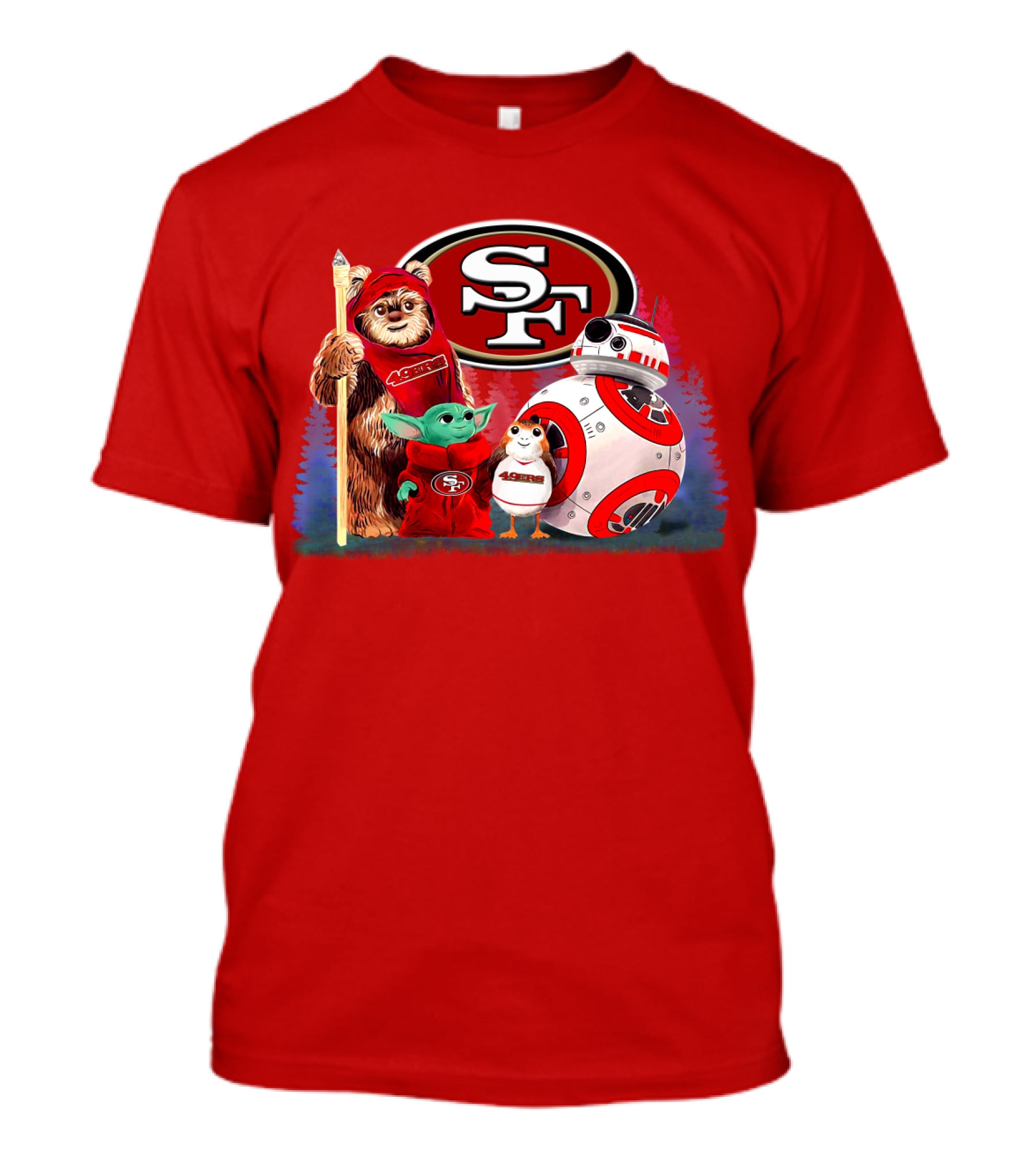 Star Wars SF 49ers Ewok Yoda BB-8 Porg Team Fan Gear T-Shirt