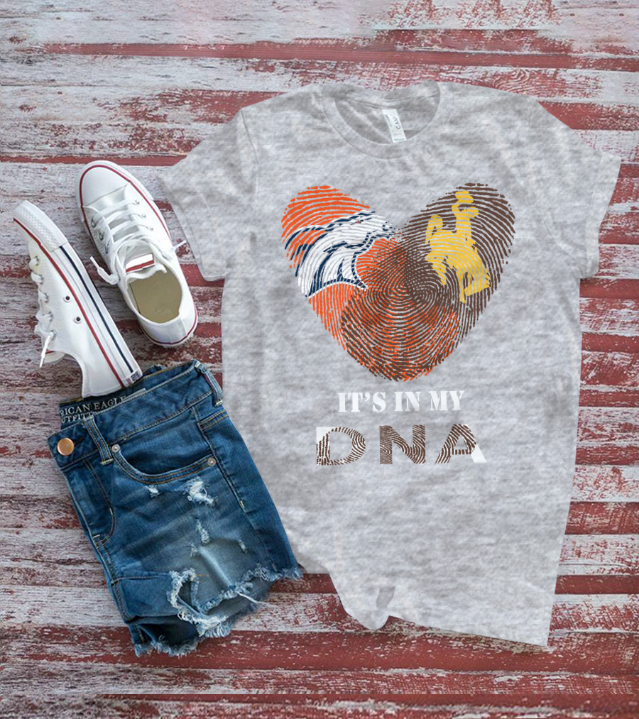 Denver Broncos And Wyoming Cowboys It's In My DNA Fingerprint Heart T-Shirt