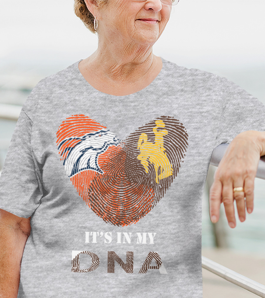 Denver Broncos And Wyoming Cowboys It's In My DNA Fingerprint Heart T-Shirt