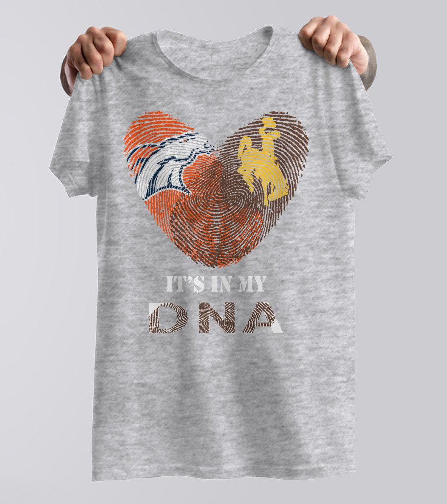 Denver Broncos And Wyoming Cowboys It's In My DNA Fingerprint Heart T-Shirt