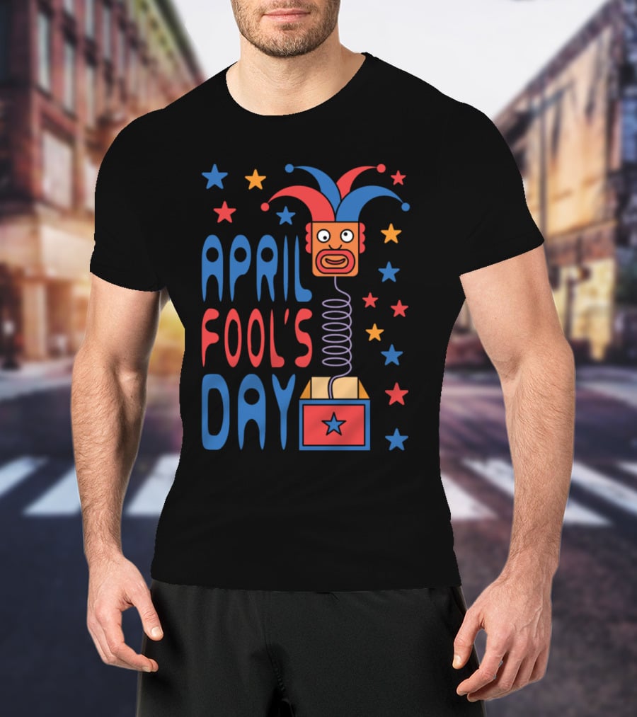 April Fool's Day Jack-in-the-Box Stars And Jester Hat T-Shirt