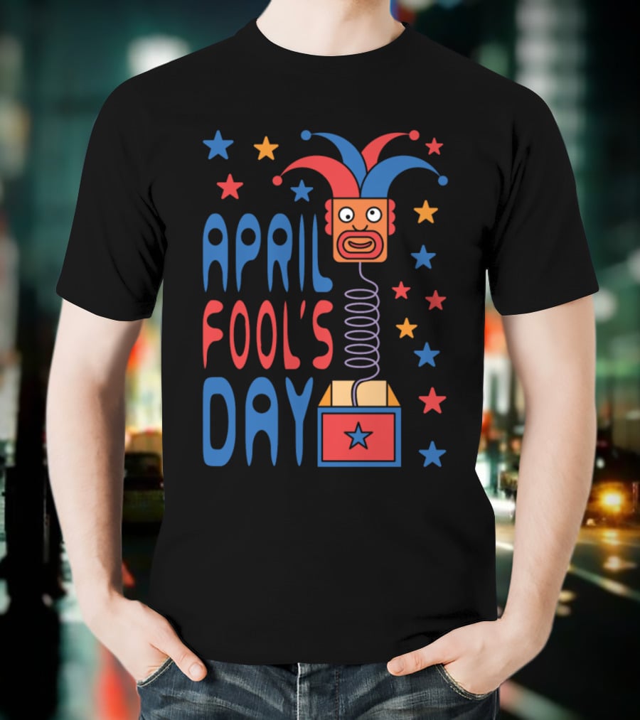 April Fool's Day Jack-in-the-Box Stars And Jester Hat T-Shirt