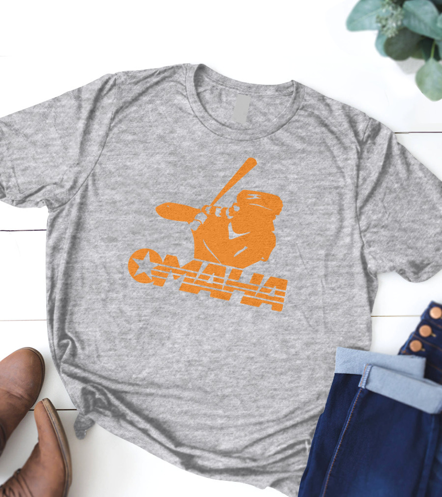 TN Omaha Baseball Silhouette With Star In Orange T-Shirt