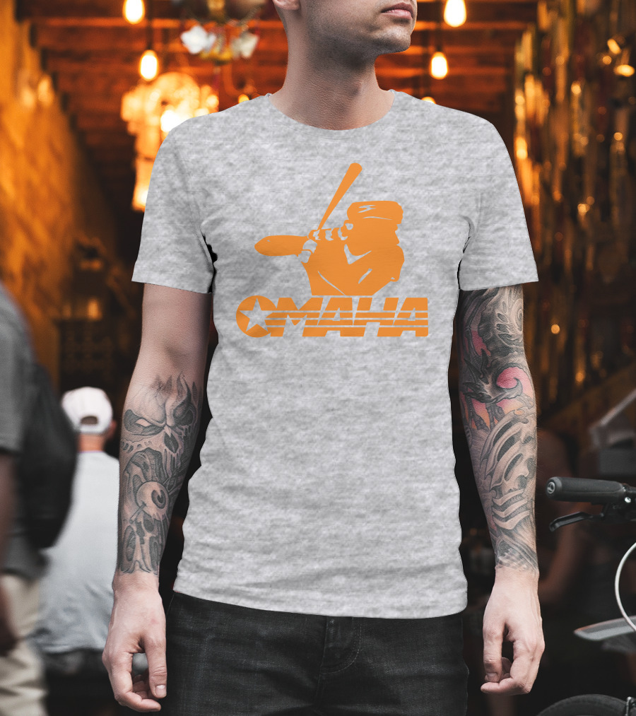 TN Omaha Baseball Silhouette With Star In Orange T-Shirt