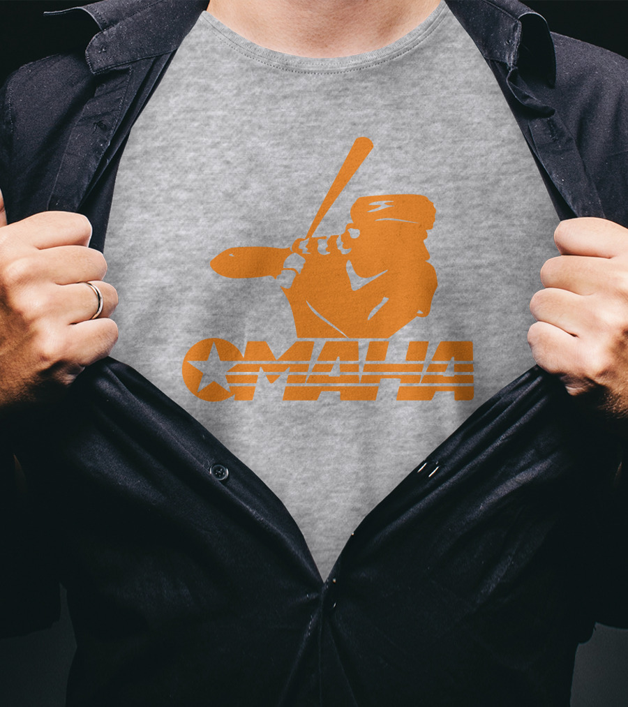 TN Omaha Baseball Silhouette With Star In Orange T-Shirt