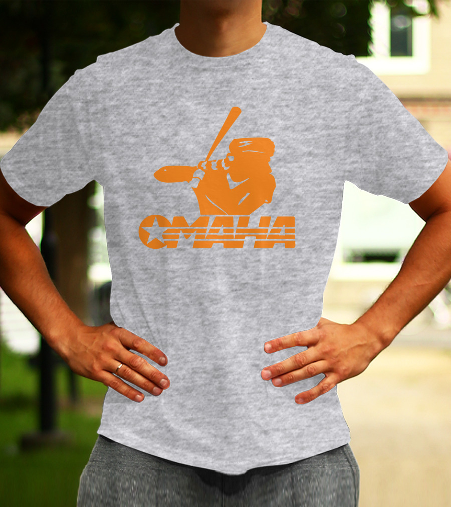 TN Omaha Baseball Silhouette With Star In Orange T-Shirt