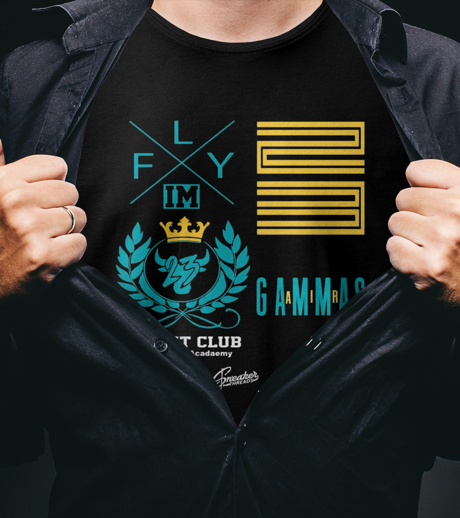 Jordan 11 Gamma Blue Flight Club Sneakerhead Academy Fly Gammas Gammas 23 Crown Laurels T-Shirt