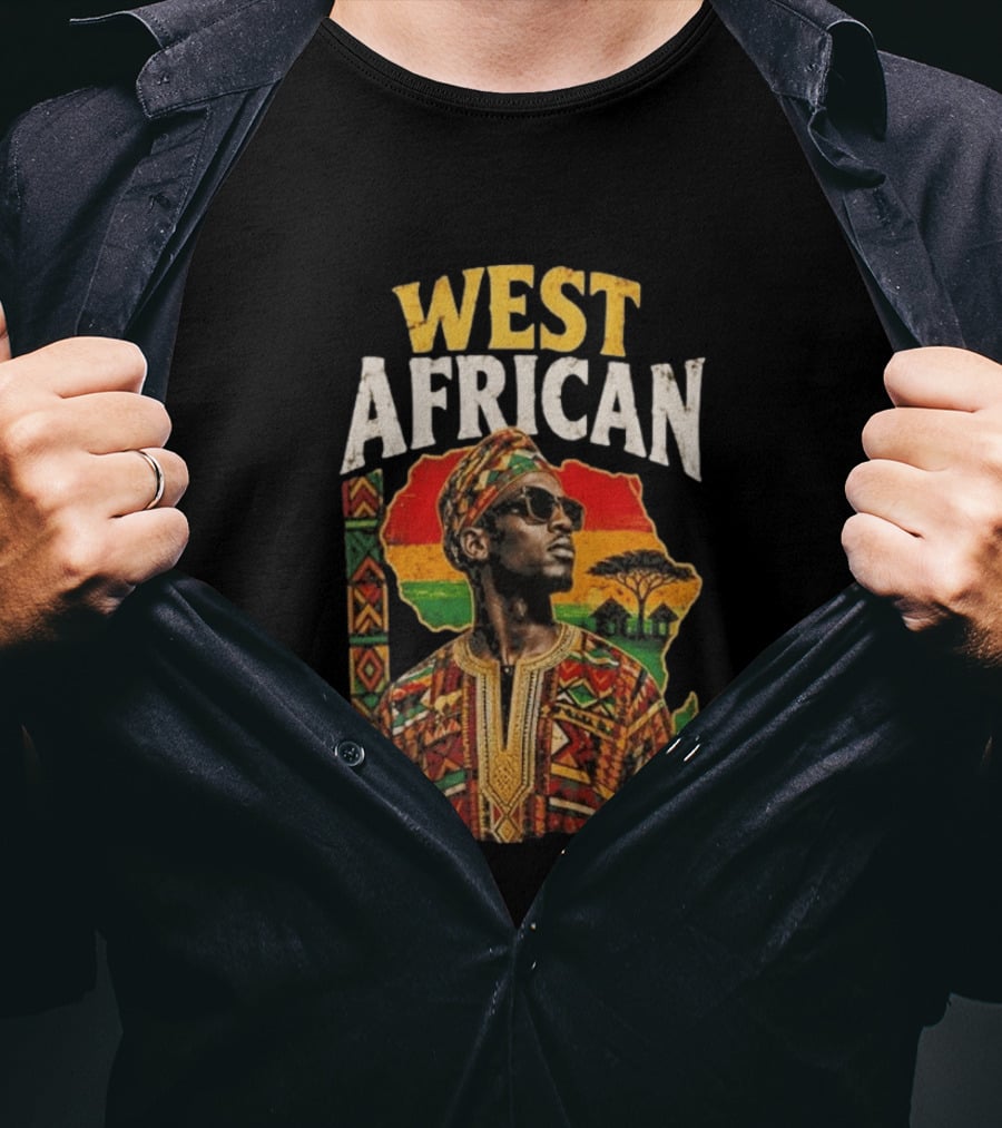 West African Traditional Attire With African Map And Sunset T-Shirt