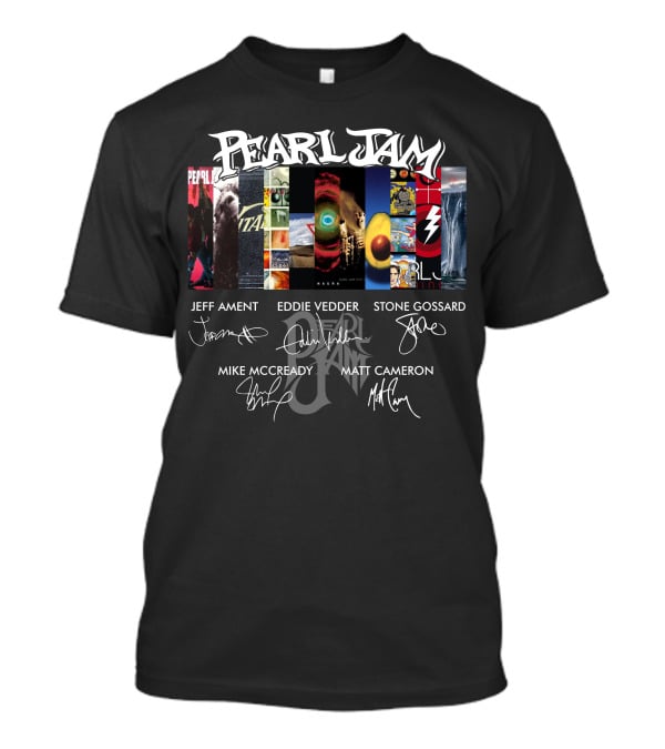 Pearl Jam Album Art Collage With Band Member Signatures T-Shirt