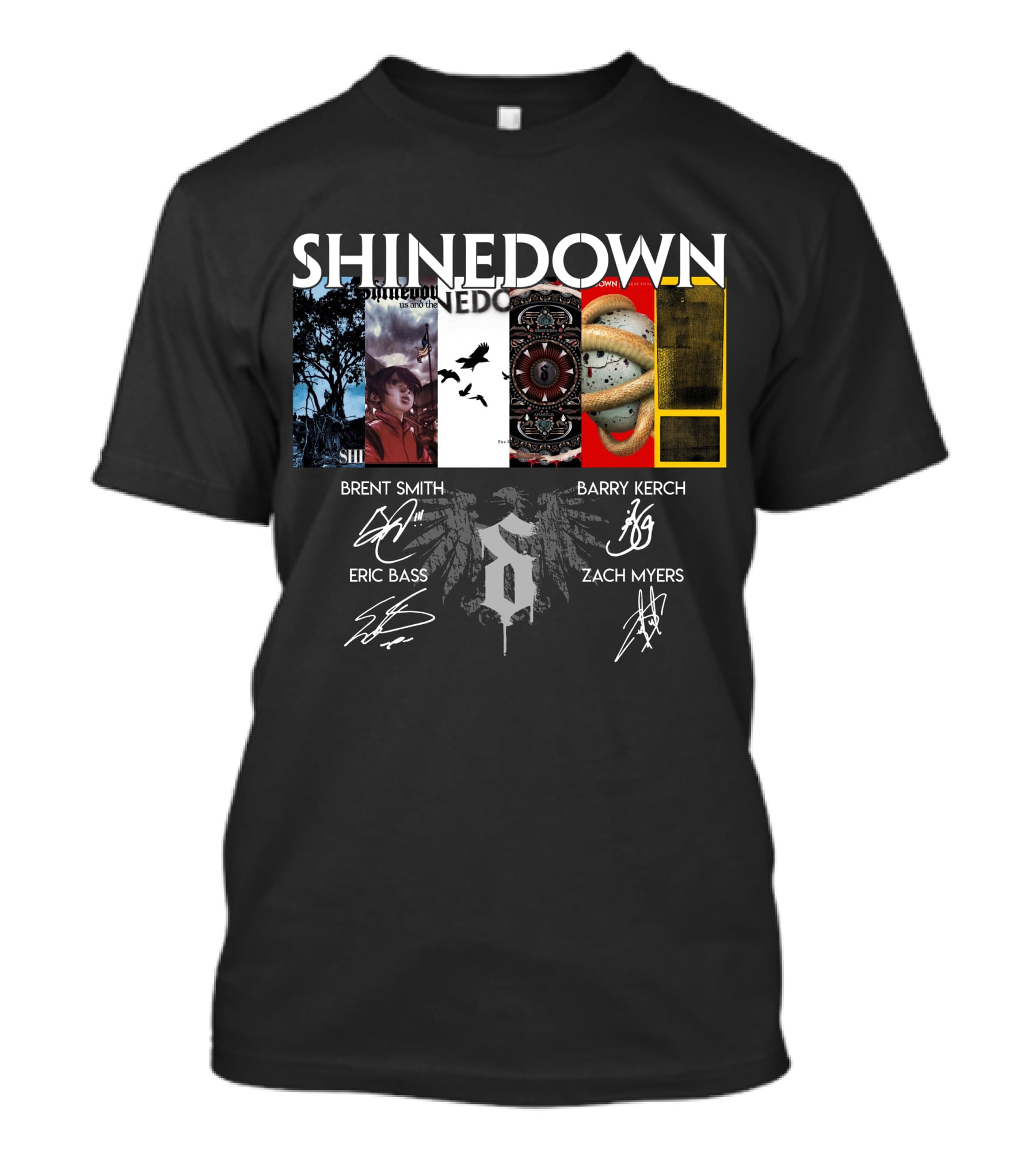 Shinedown Album Covers Brent Smith Barry Kerch Eric Bass Zach Myers Signatures T-Shirt
