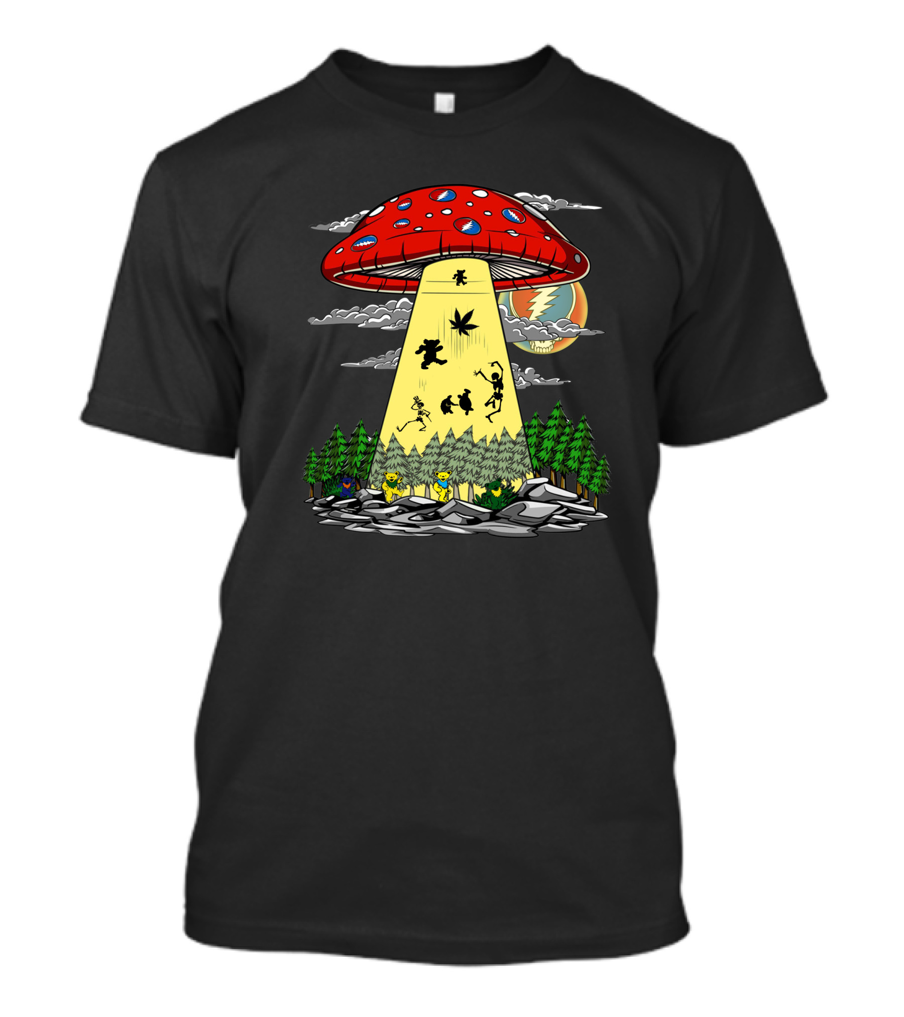Grateful Dead Dancing Bears Under Psychedelic Mushroom Spaceship T-Shirt