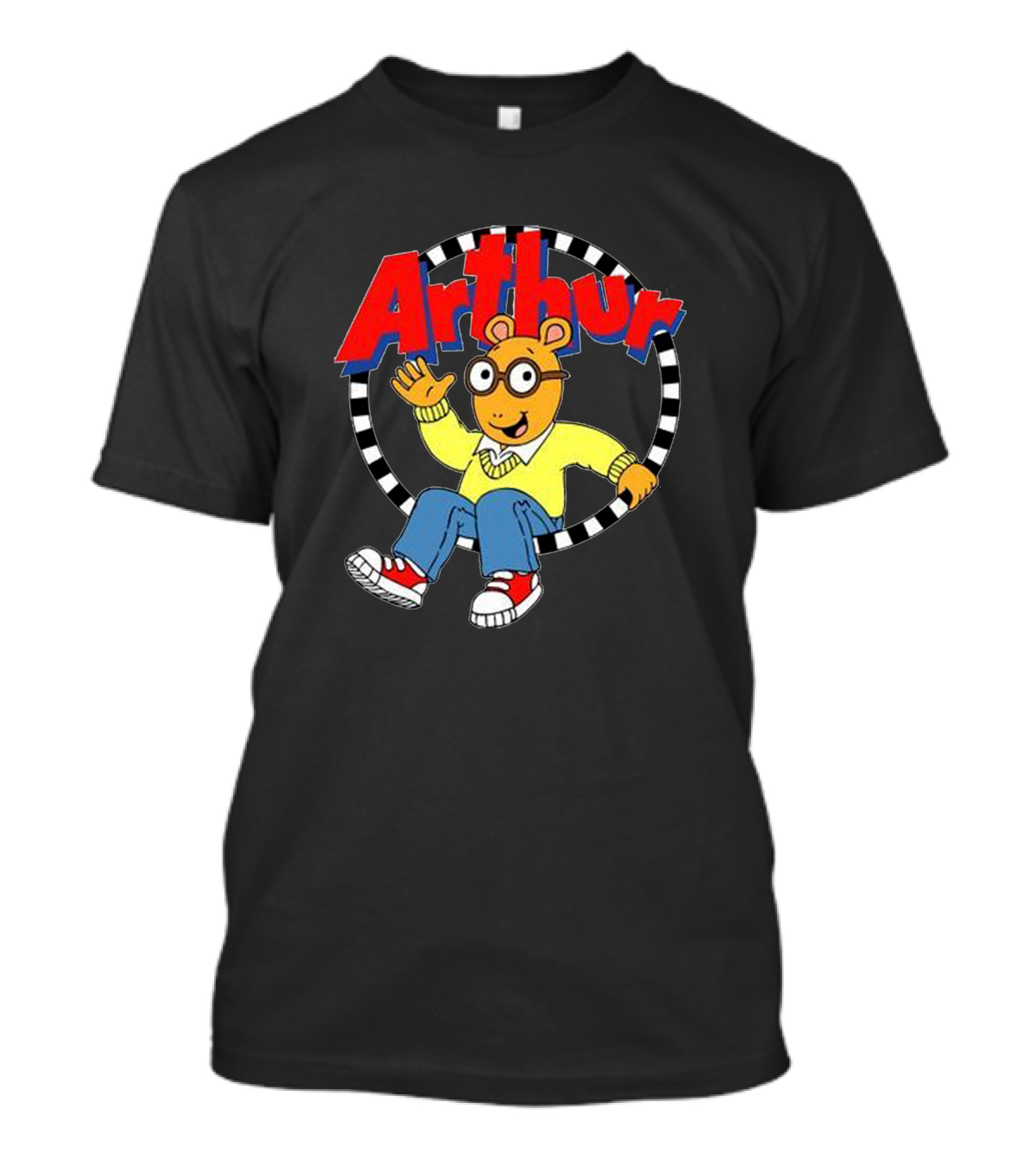 Arthur Retro Kids TV Character In Classic Outfit With Checkerboard Circle T-Shirt