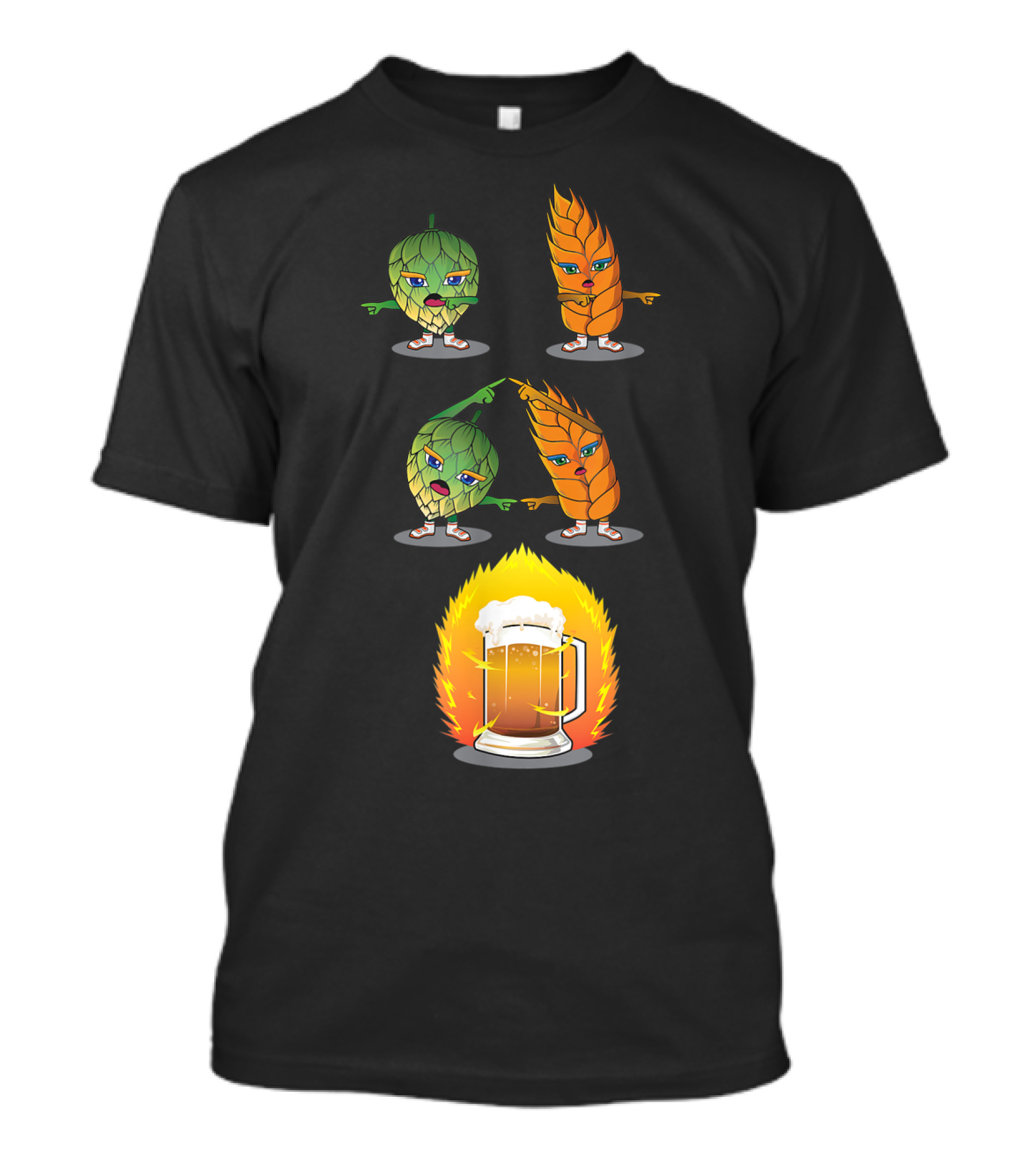 Funny Beer Fusion Hop And Malt Characters With Beer Mug Explosion T-Shirt
