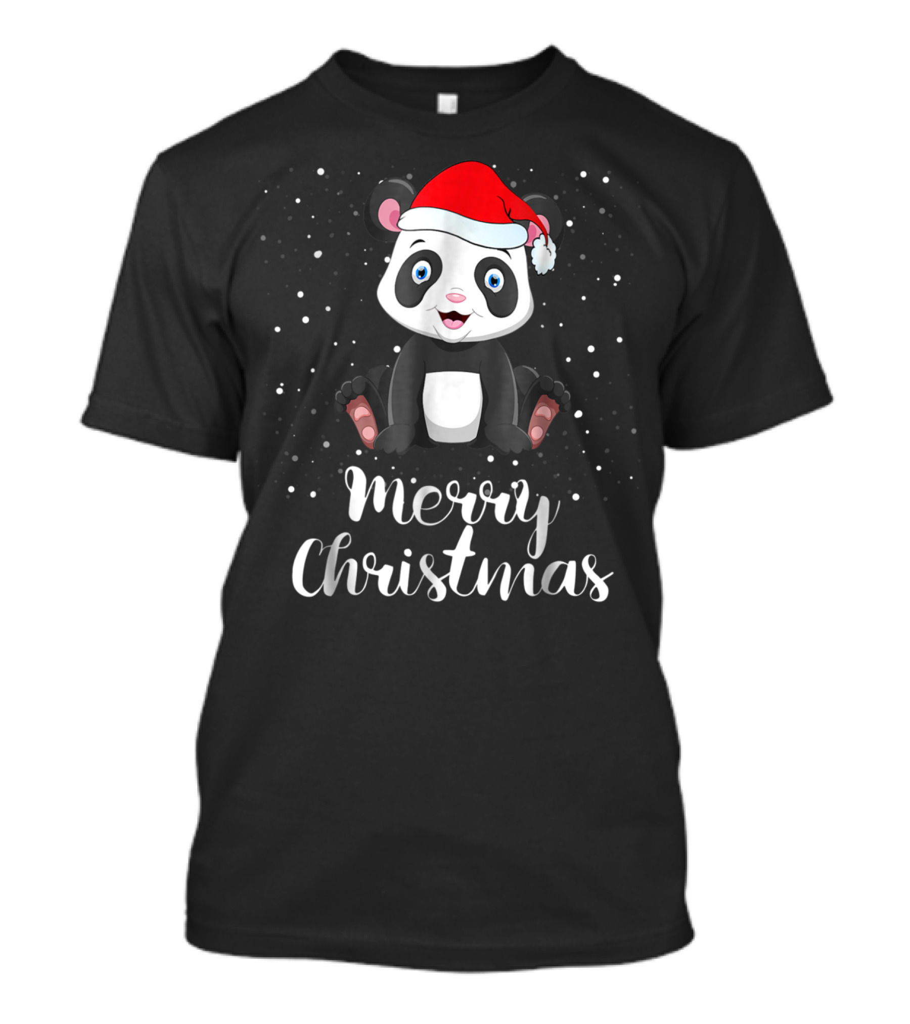 Merry Christmas Panda Bear Santa Hat Family Matching T-Shirt