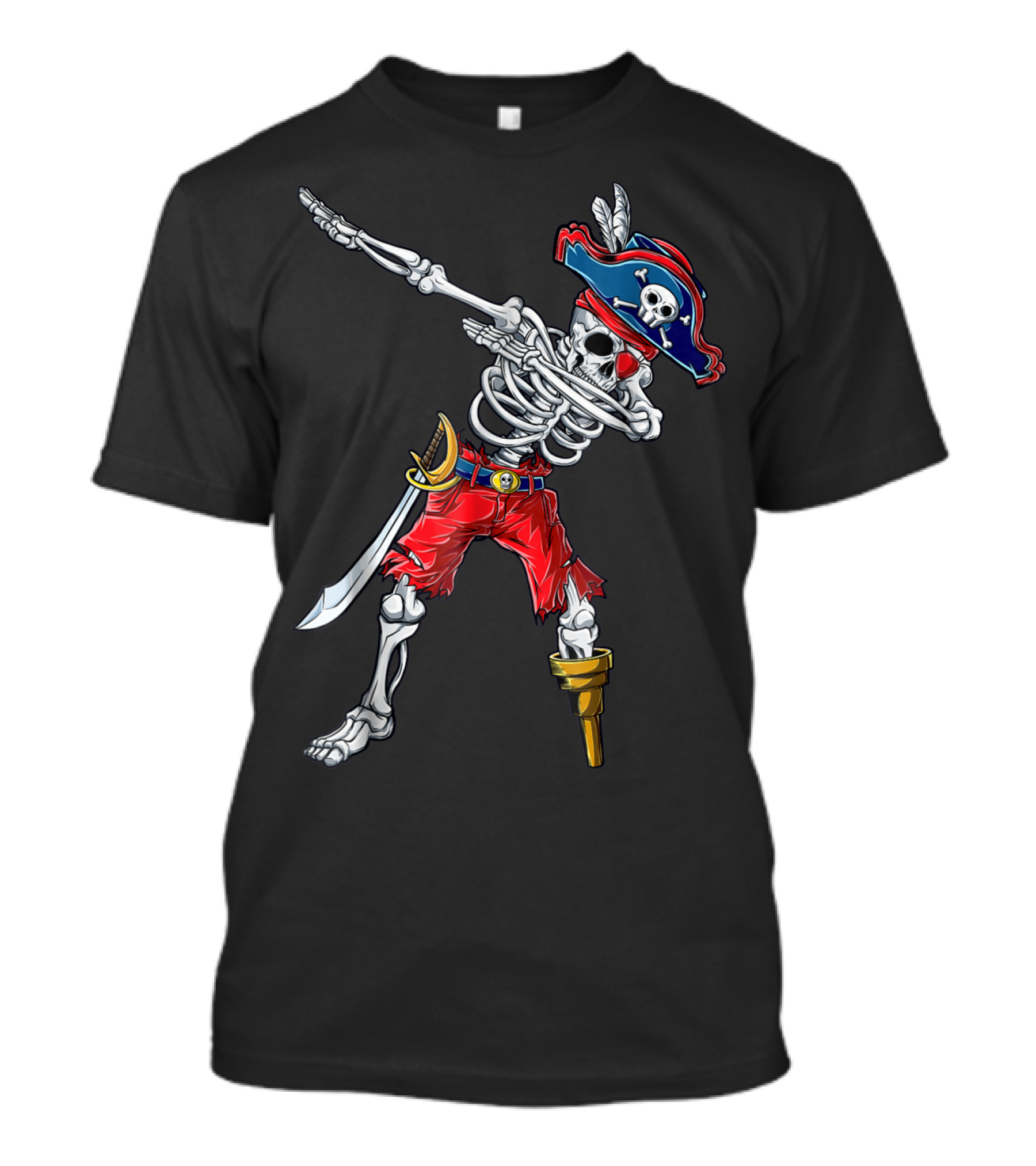 Dabbing Skeleton Pirate With Tricorn Hat And Cutlass T-Shirt