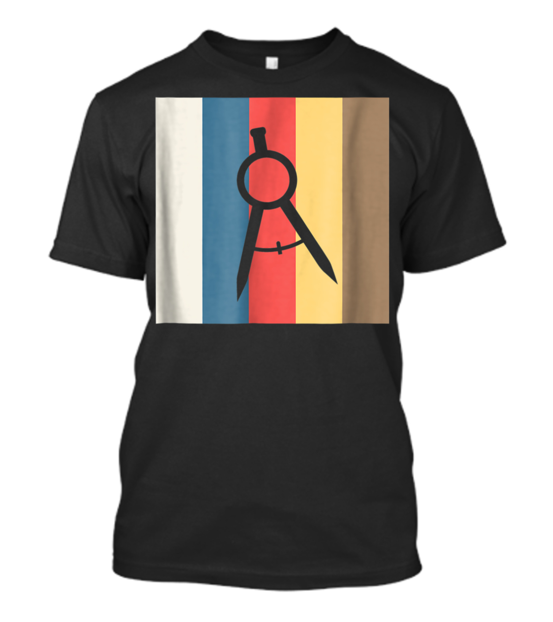 Cool Divider Vintage Architecture Compass On Retro Color Stripes T-Shirt