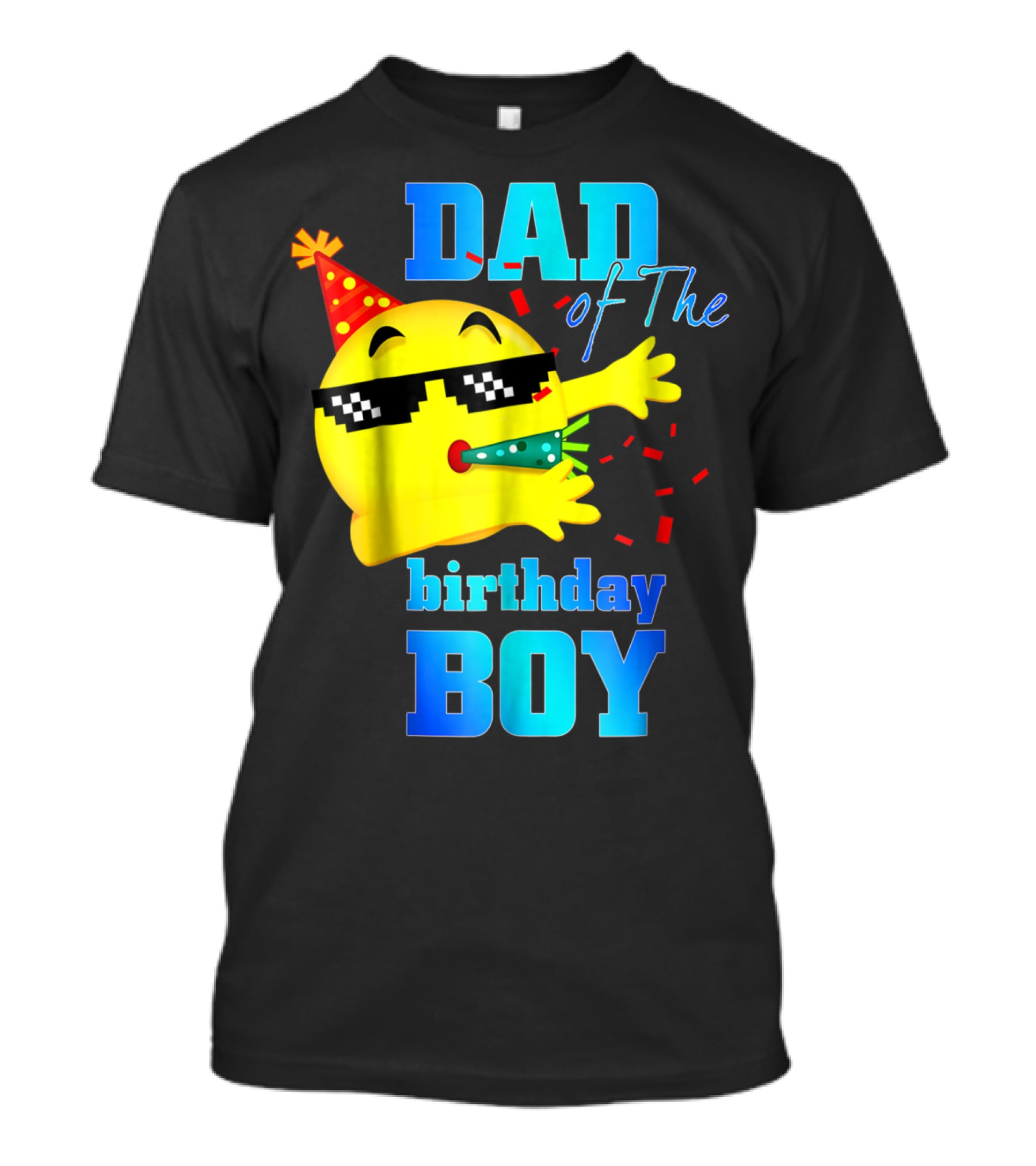 Dad Of The Birthday Boy Dabbing Emoji With Party Hat And Confetti T-Shirt